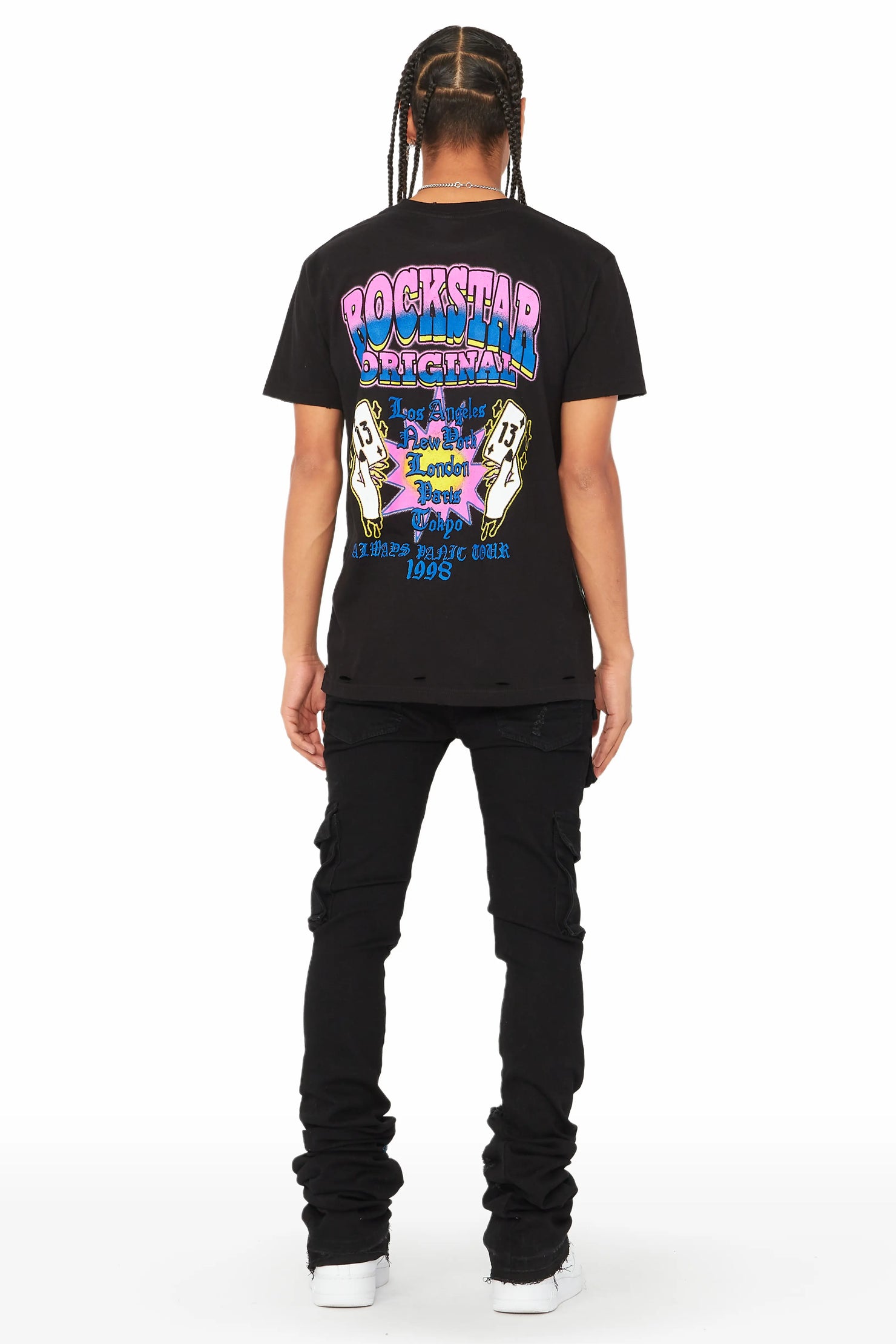 Zaire Black Cargo Super Stacked Flare Jean