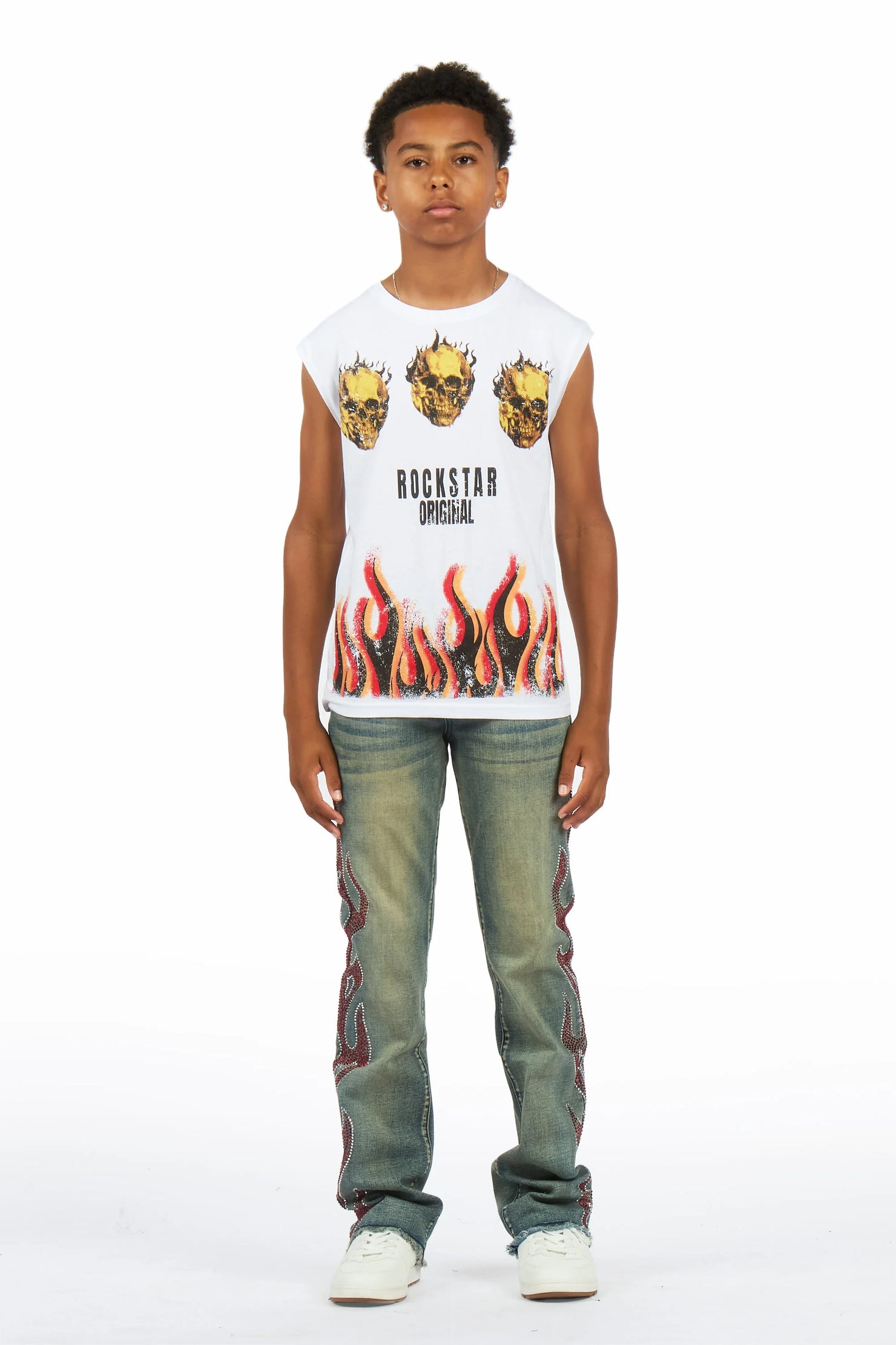 Boys Sword Vintage Blue Stacked Flare Jean