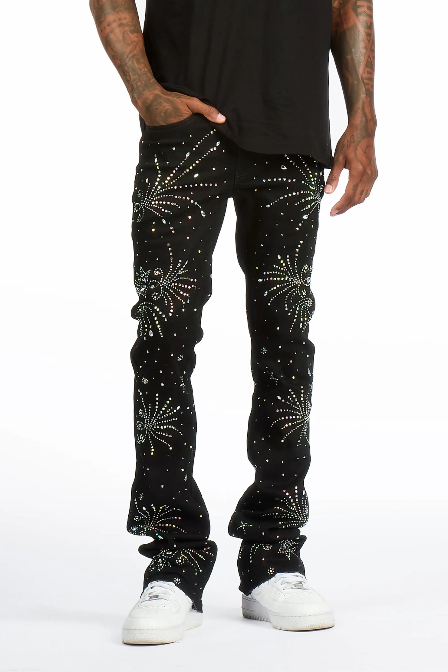 Firework Black Rhinestone Stacked Fit Jean