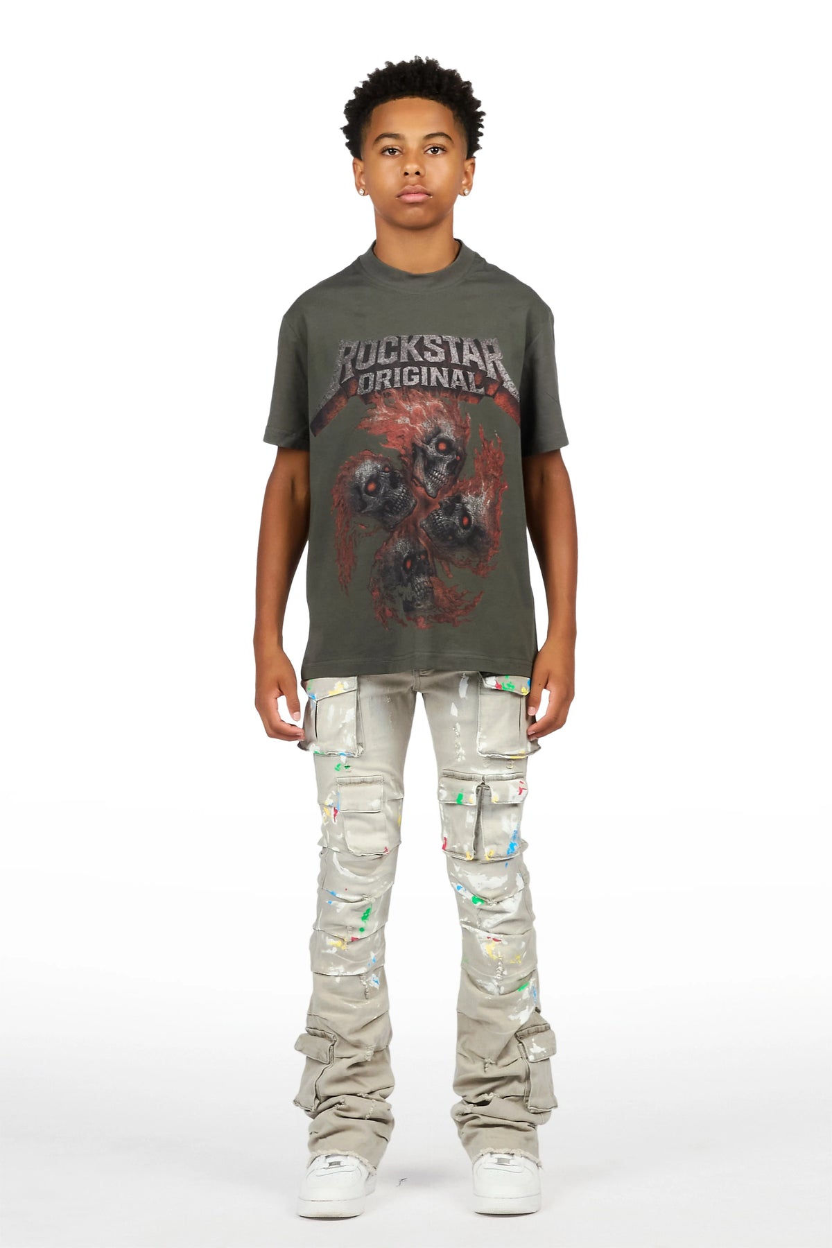 Boys Major Grey Stacked Painter Flare Jean