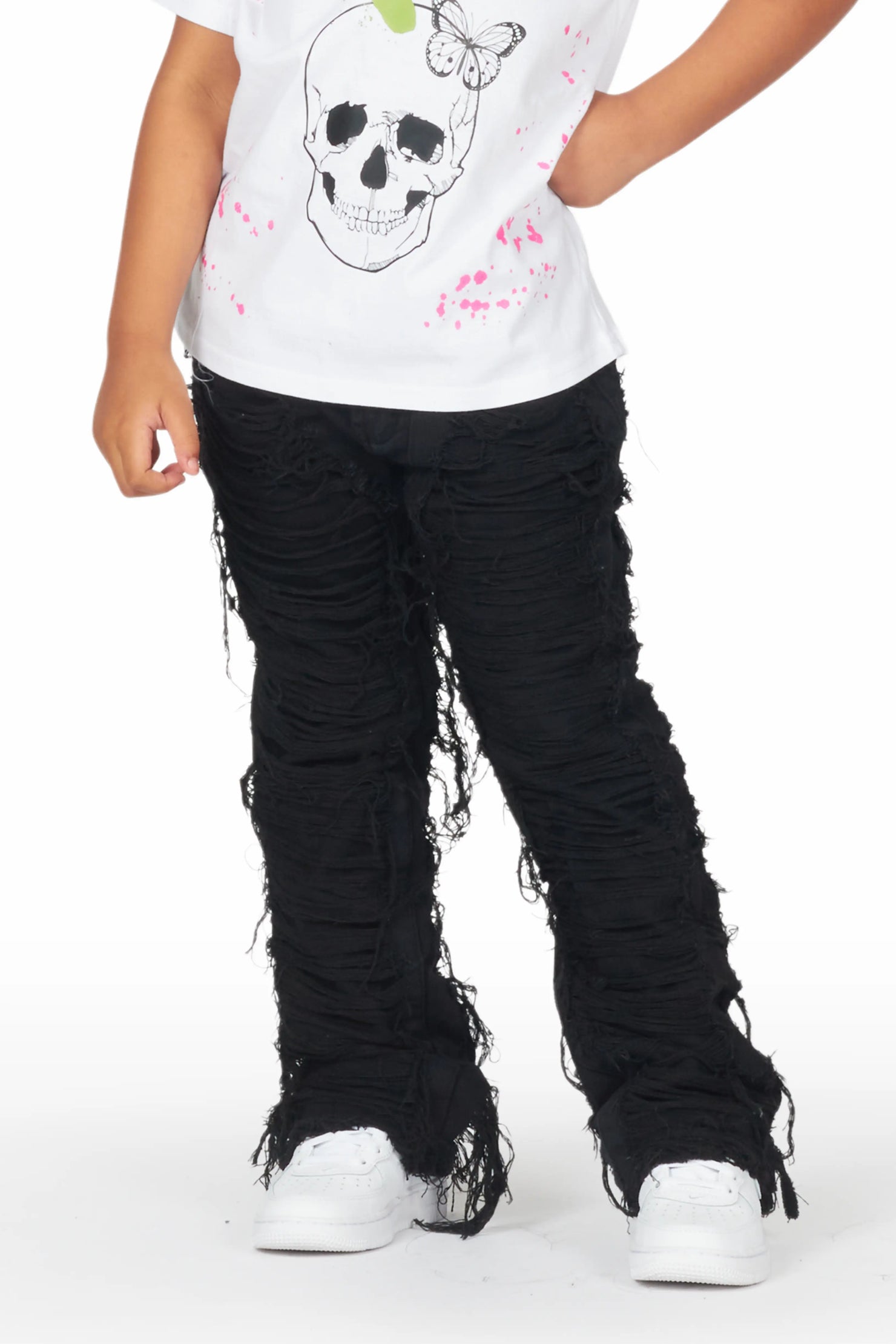 Girls Concetta Jet Black Stacked Flare Jean
