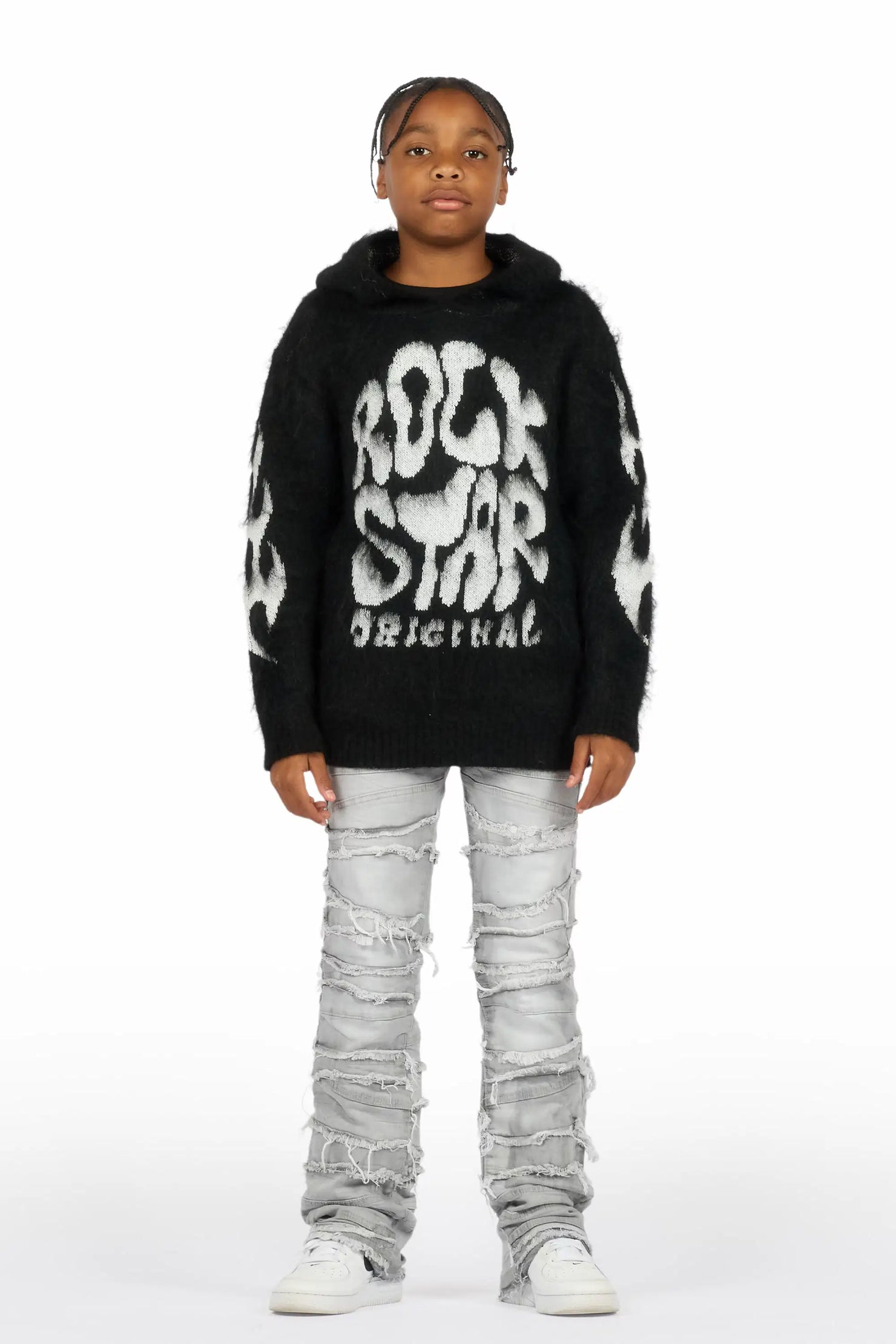 Boys Franko Light Grey Stack Flare Jean