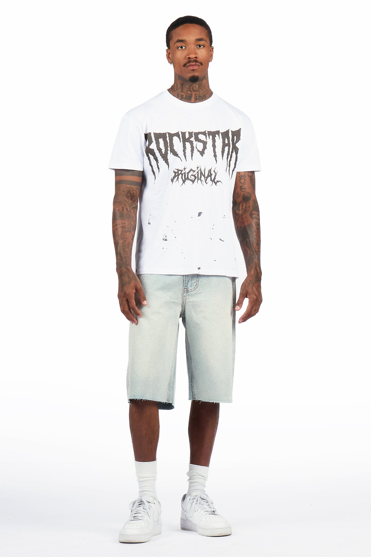Brayan Light Blue Rhinestones Denim Short