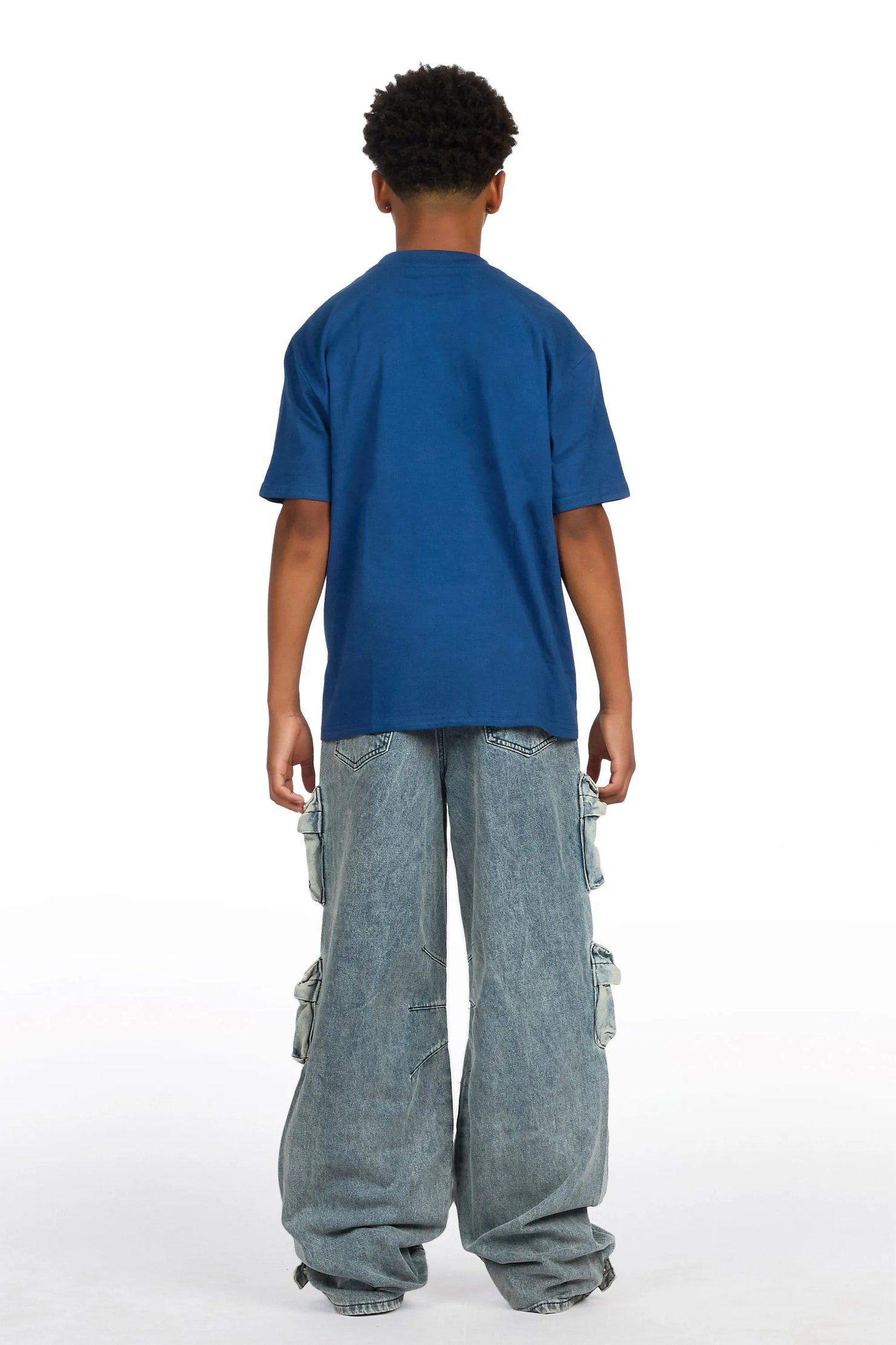 Boys Kavero Navy/Blue T-Shirt Painter Baggy Jean Set