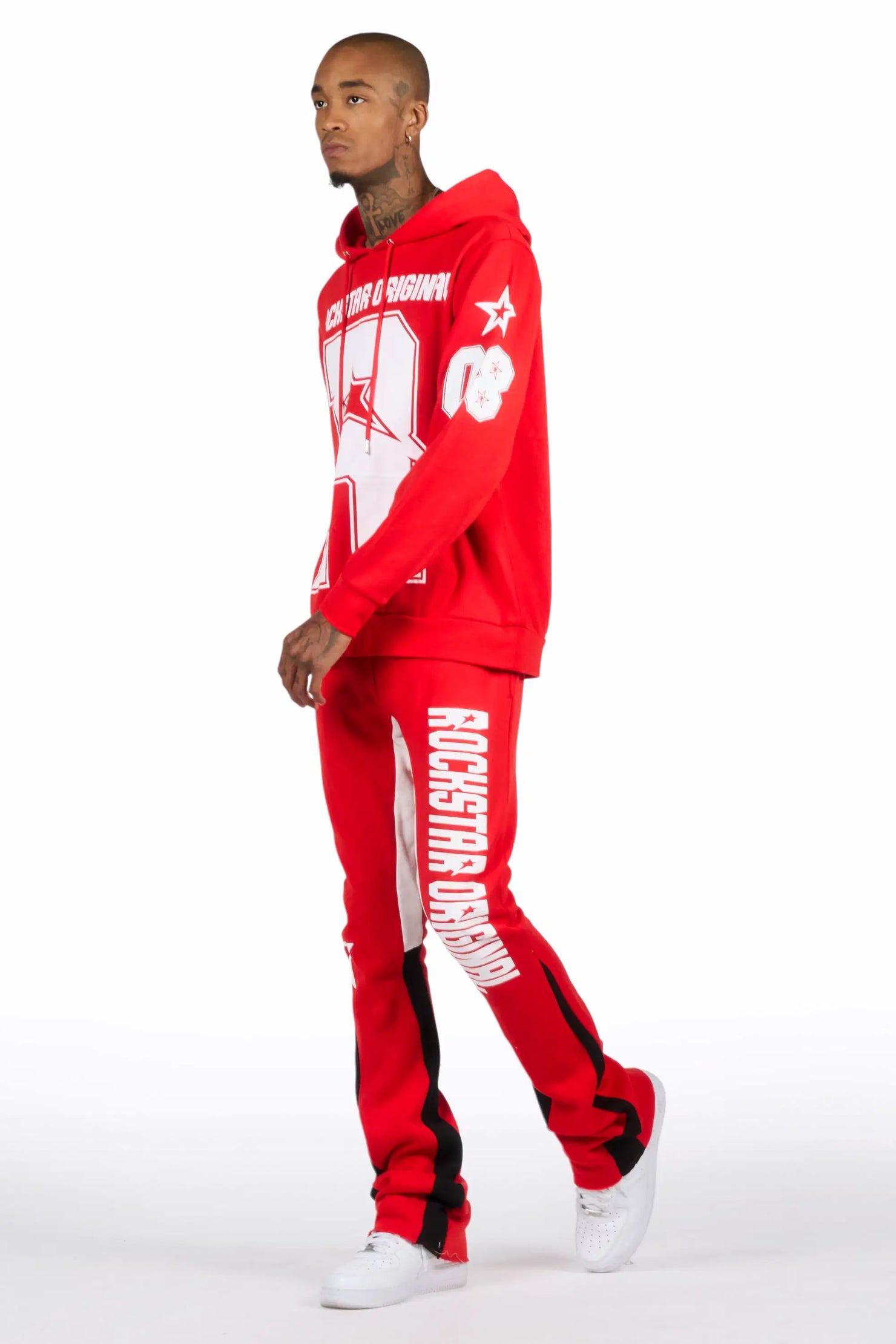 Skender Red/White Hoodie/Stacked Flare Track Set