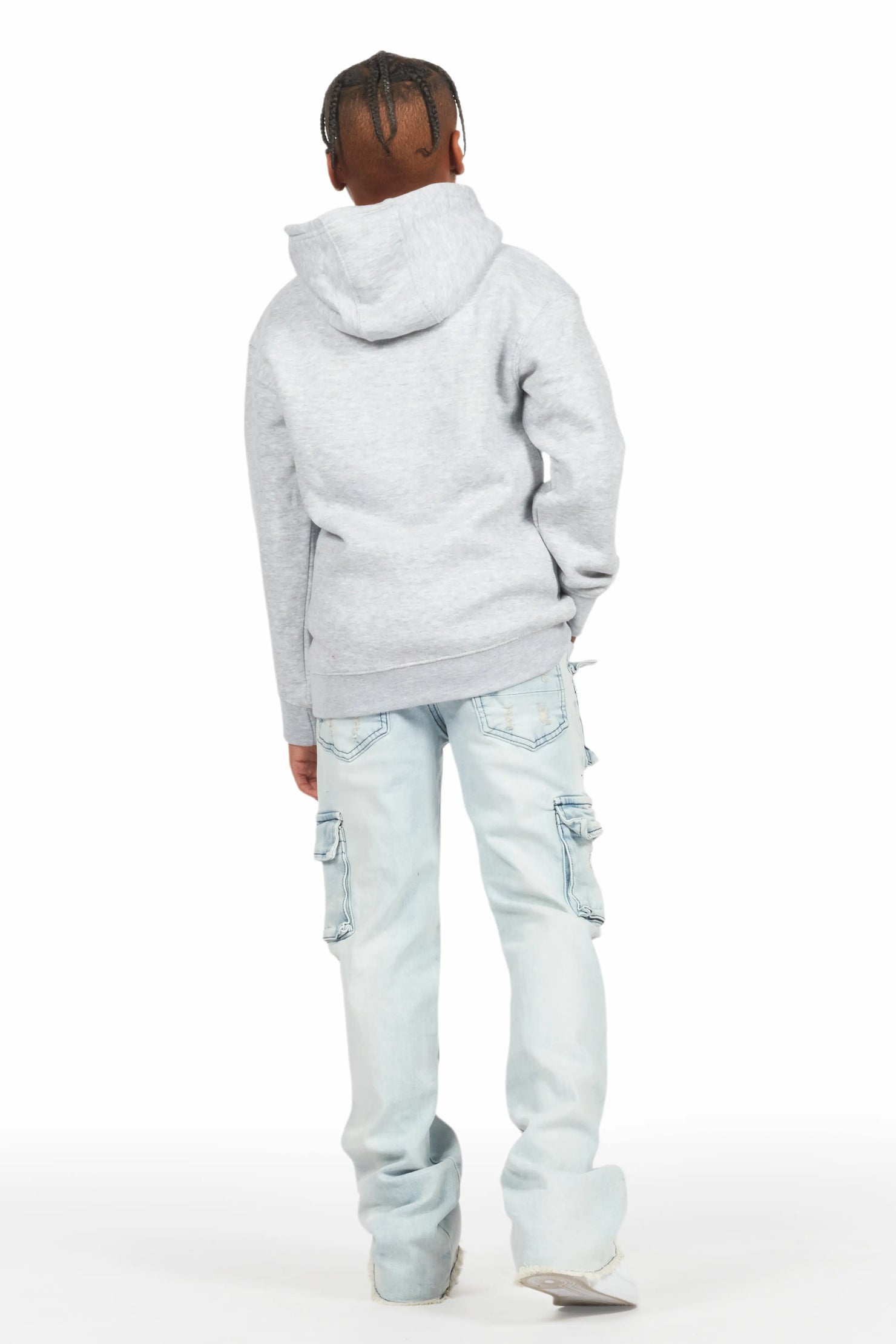 Boys Sterling Blue Fringe Stacked Flared Cargo Jean