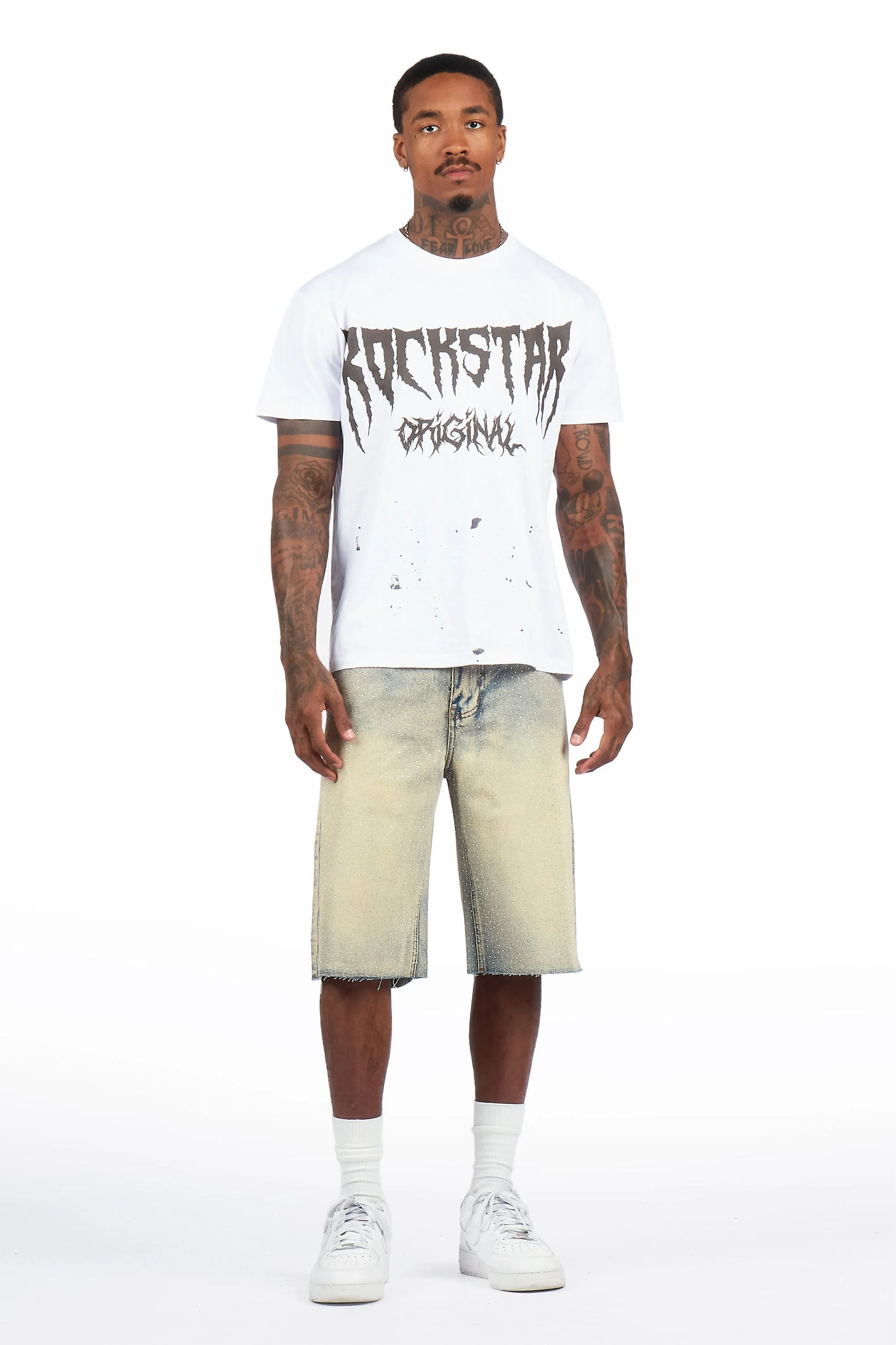 Brayan Blue Rhinestones Denim Short