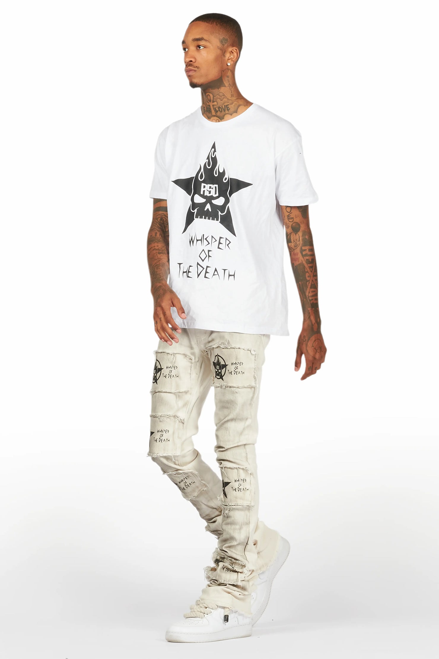 Jadon White/Beige T-Shirt/Super Stacked Flare Jean Bundle