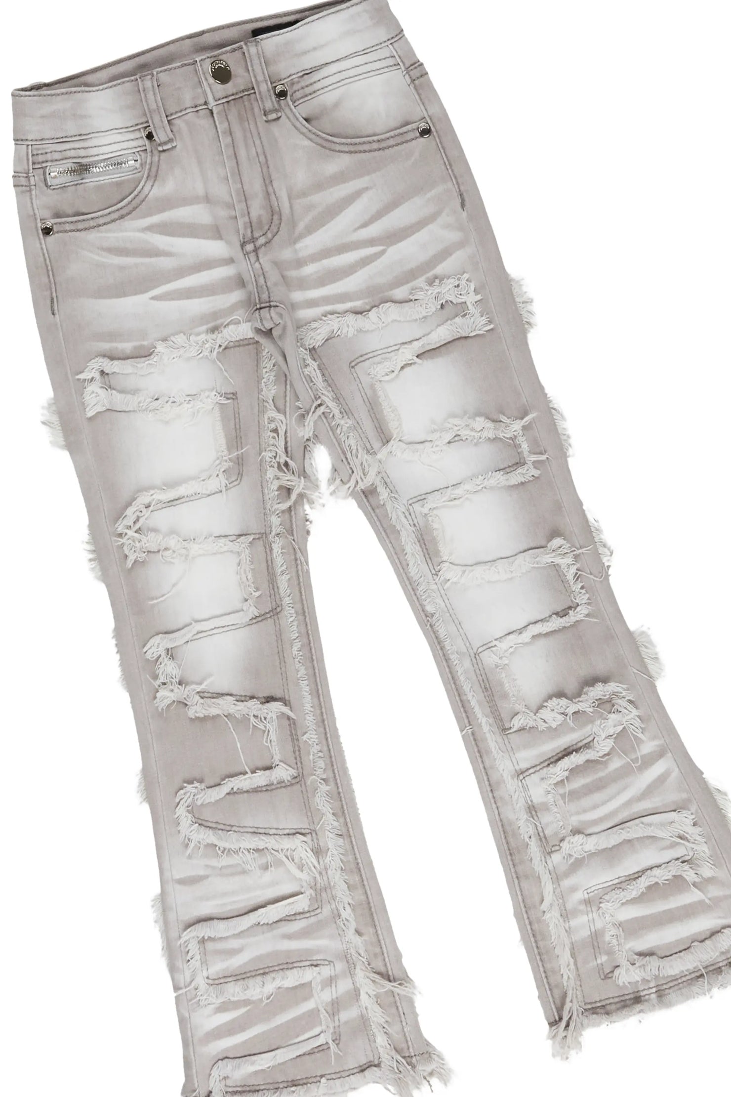 Boys Beau Red/Grey Hoodie/Stacked Flare Jean Set