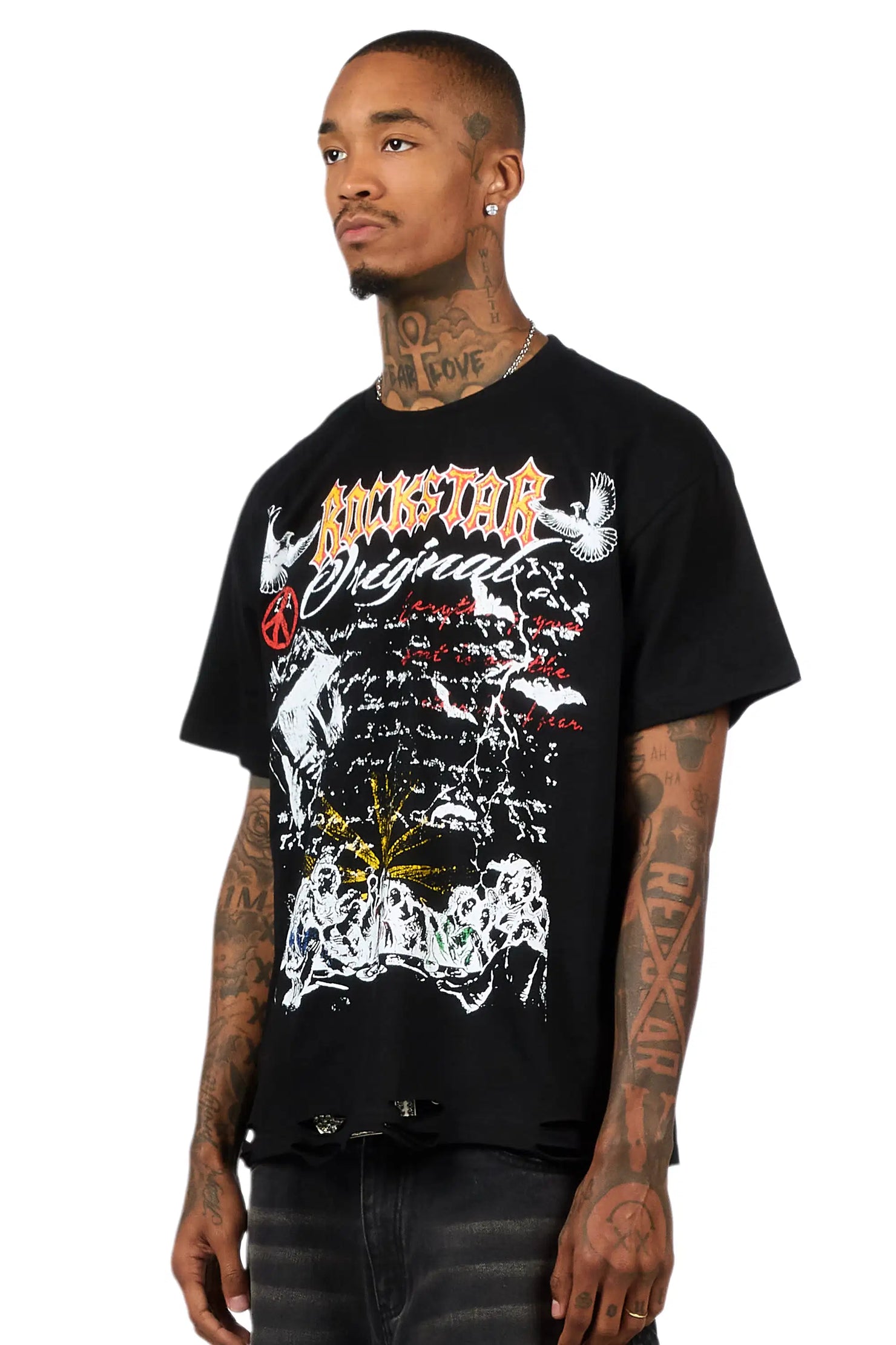 Supper Sketch Black Oversized Graphic T-Shirt