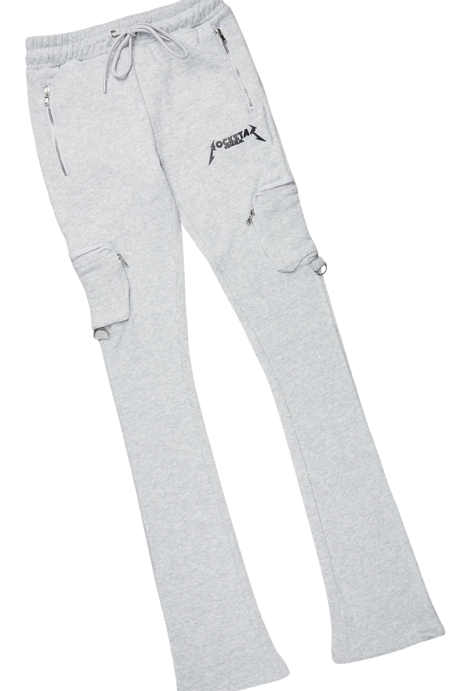 Mercy White Long Sleeve T-Shirt & Colin Heather Grey Stacked Flare Track Set