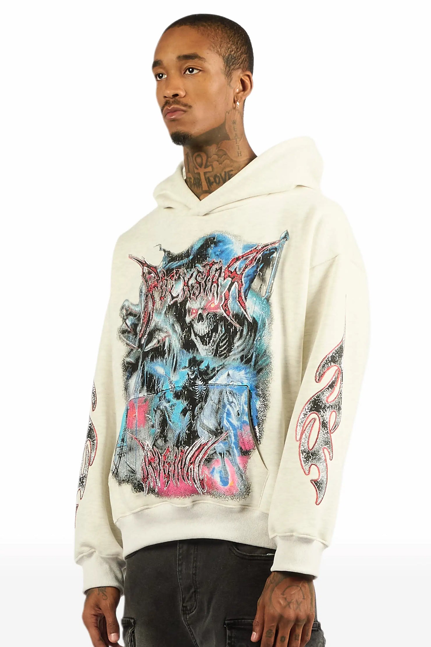 Rix Heather Grey Rhinestone Oversized Hoodie