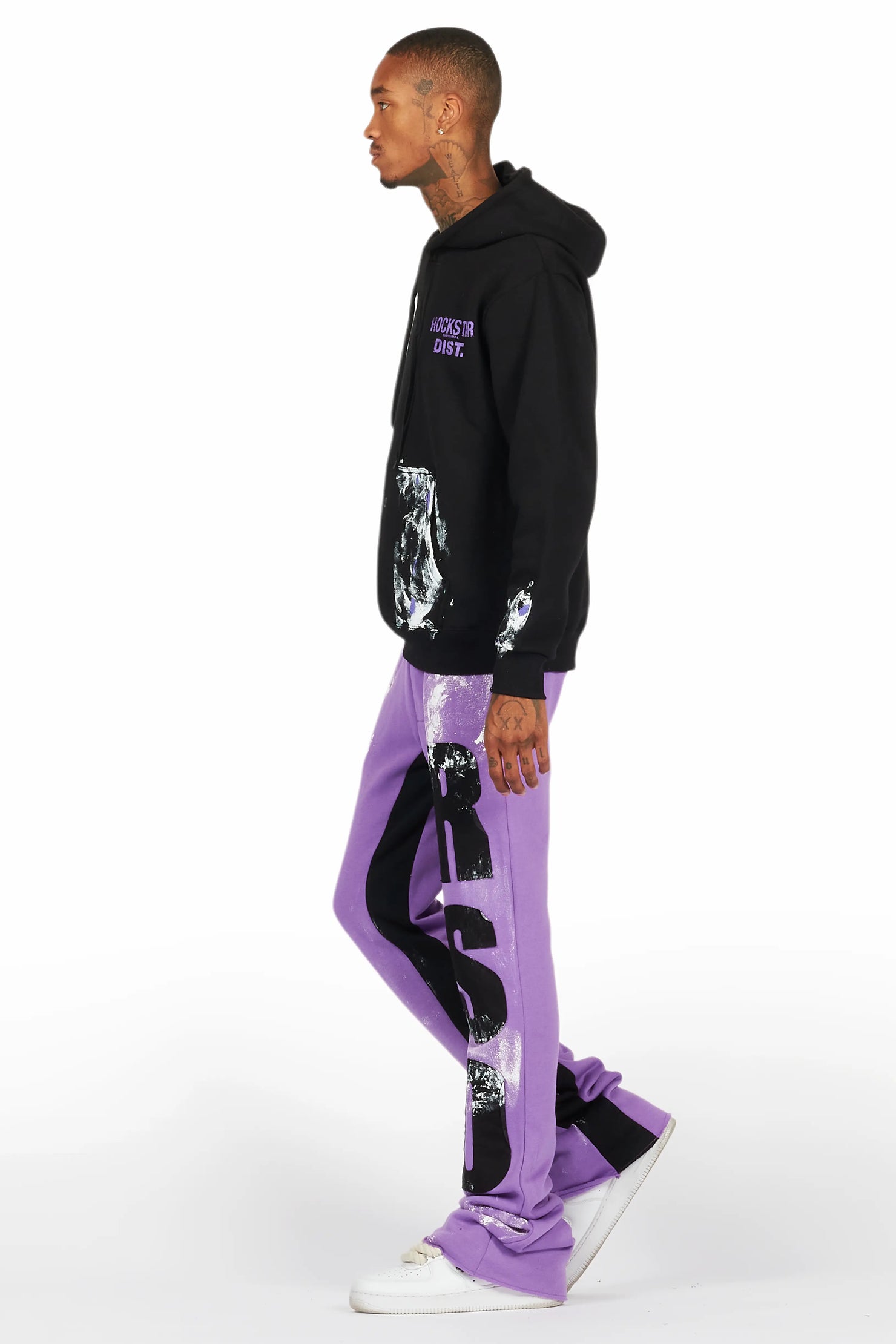 Mattox Black/Purple Hoodie/Baggy Stacked Flare Pant Set