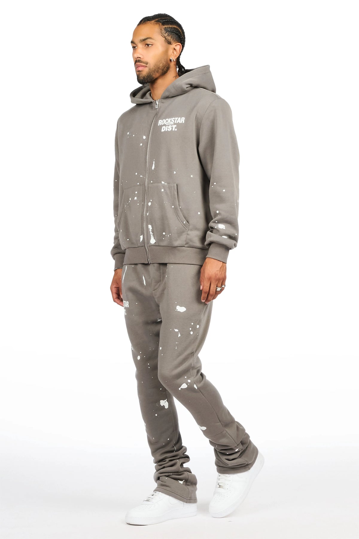 Zip Up Dark Grey Raffer Hoodie/Stacked Track Set