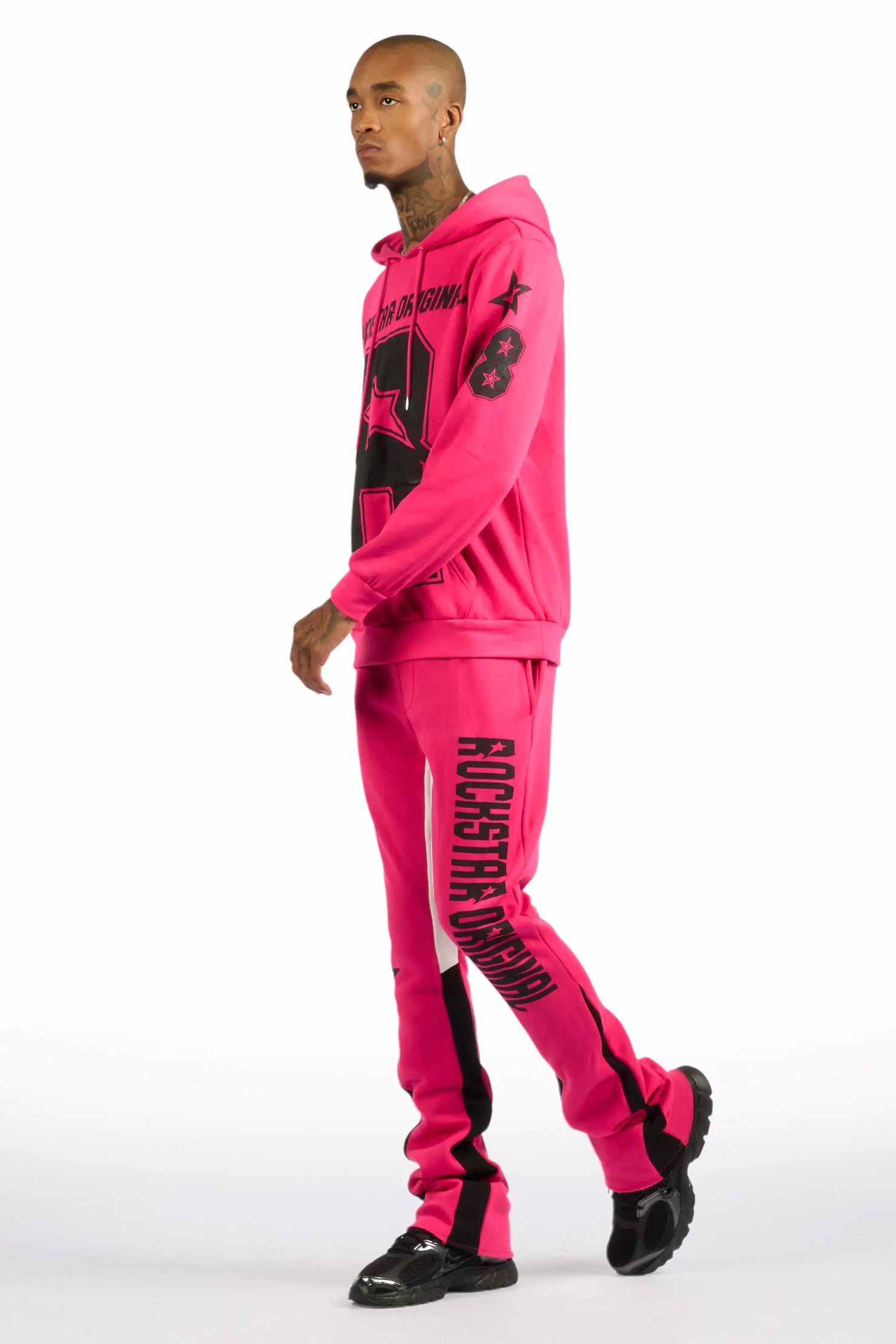 Skender Fuchsia/Black Hoodie/Stacked Flare Track Set