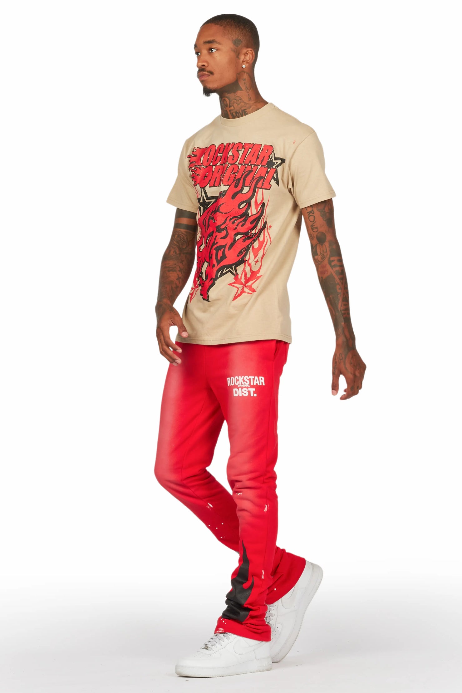 Damani Red Patchwork Stacked Flare Pants