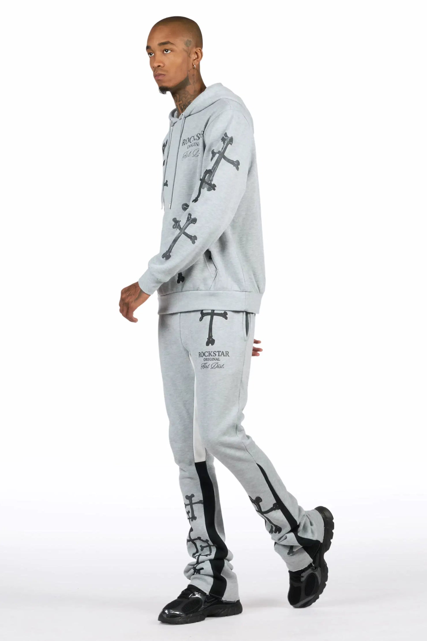 Olivier Heather Grey/Black Hoodie/Stacked Flare Track Set