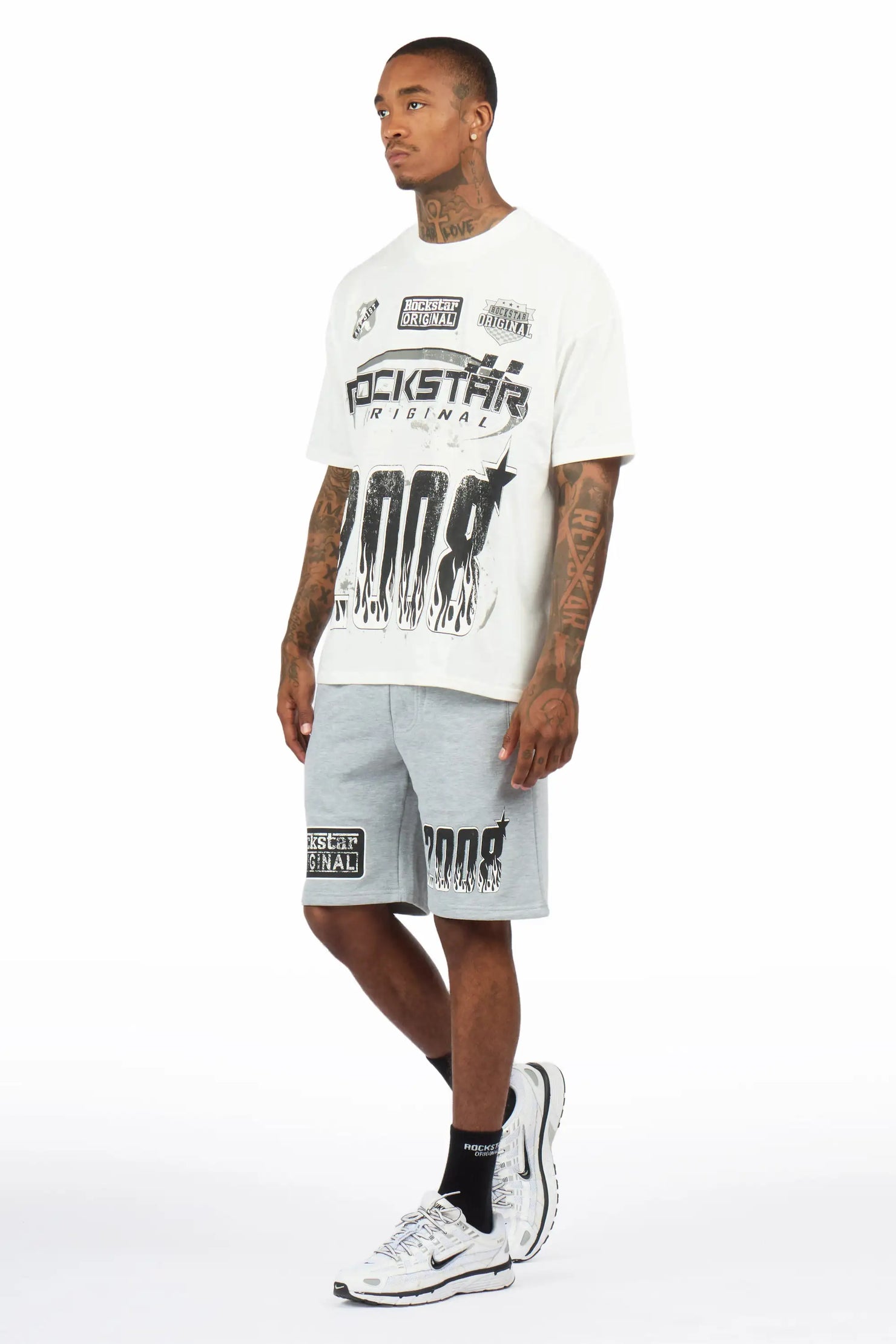 Amos White/Grey Graphic T-Shirt Short Set