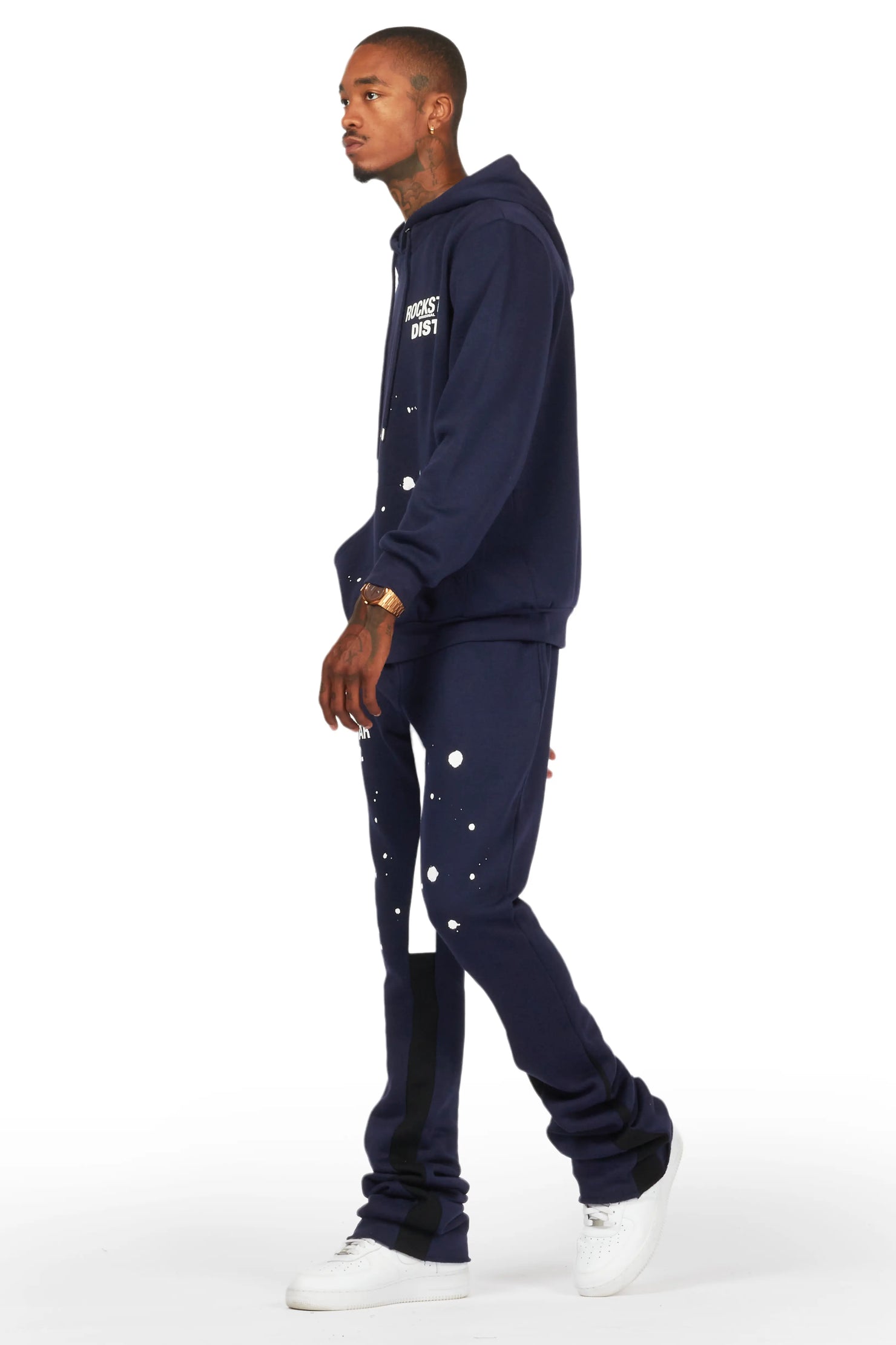 Raffer Navy Hoodie/Super Stacked Flare Pant Set