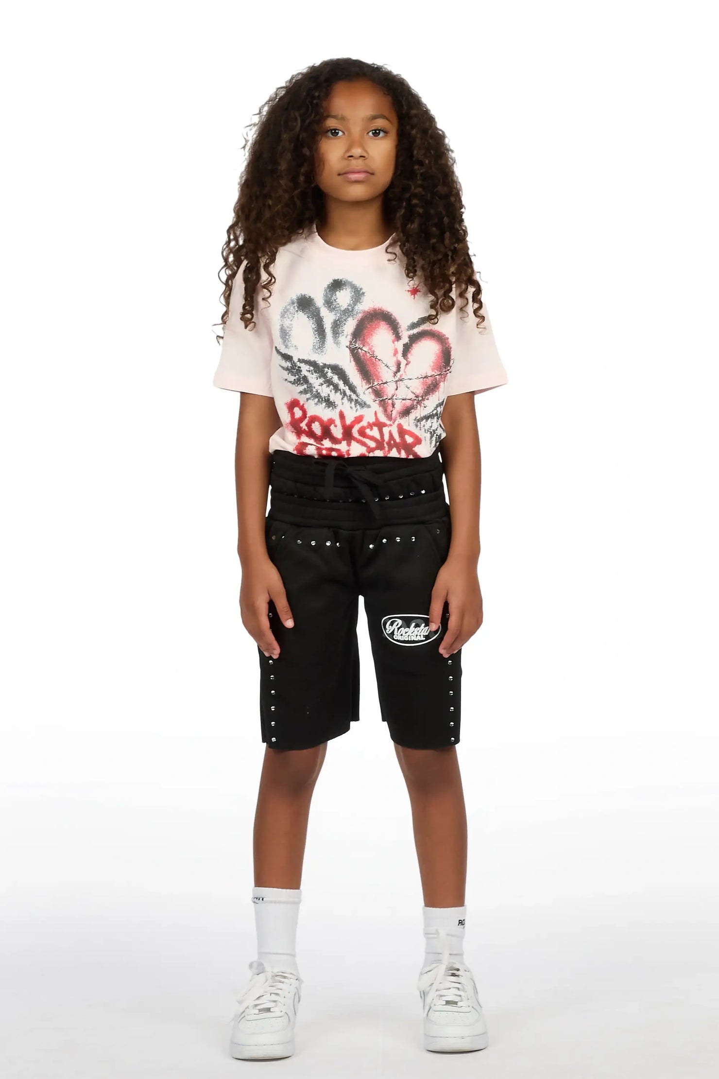 Girls Dezstany Black Rhinestone Double Waisted Short