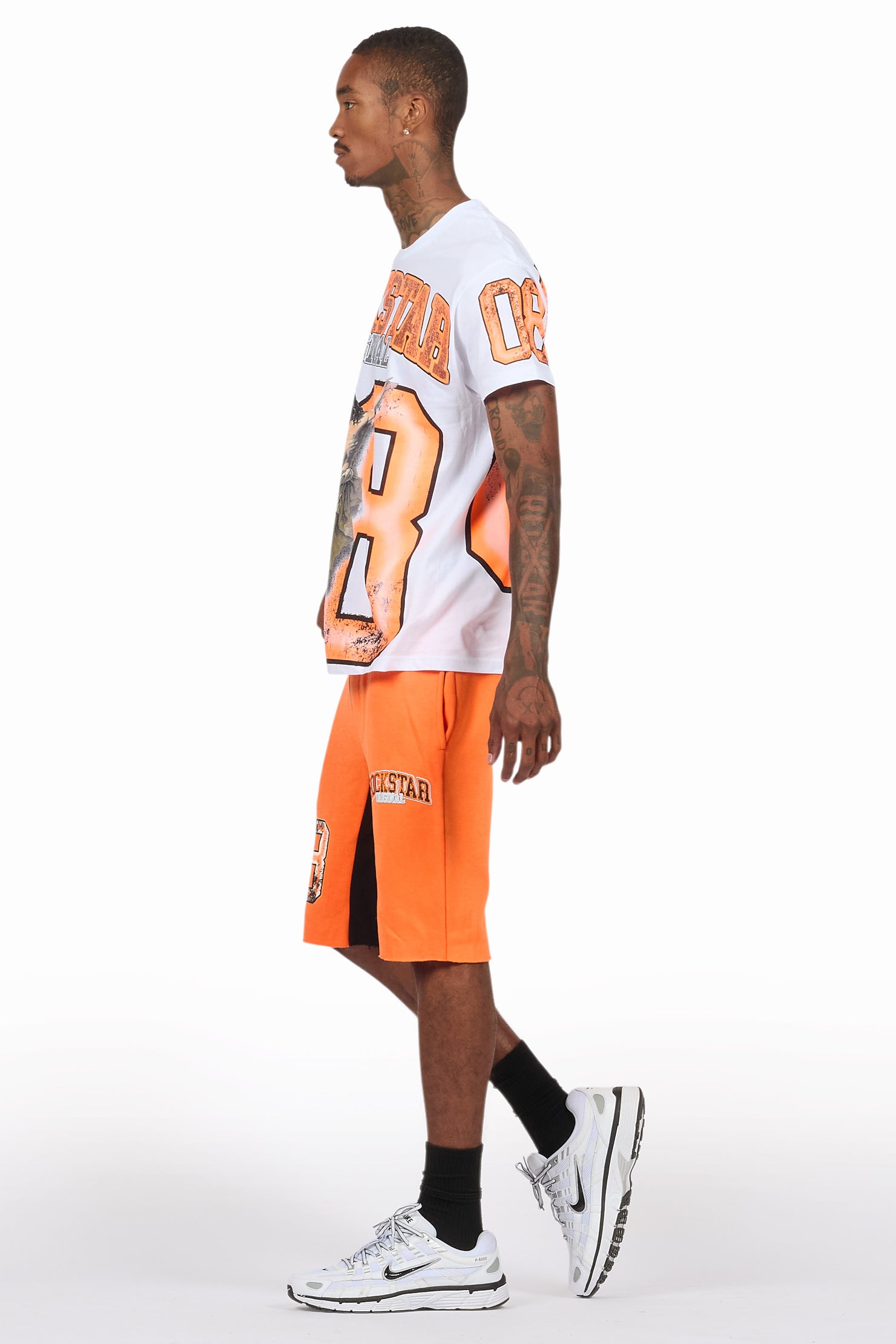 Fields White/Orange Raw Edge T-Shirt Short Set