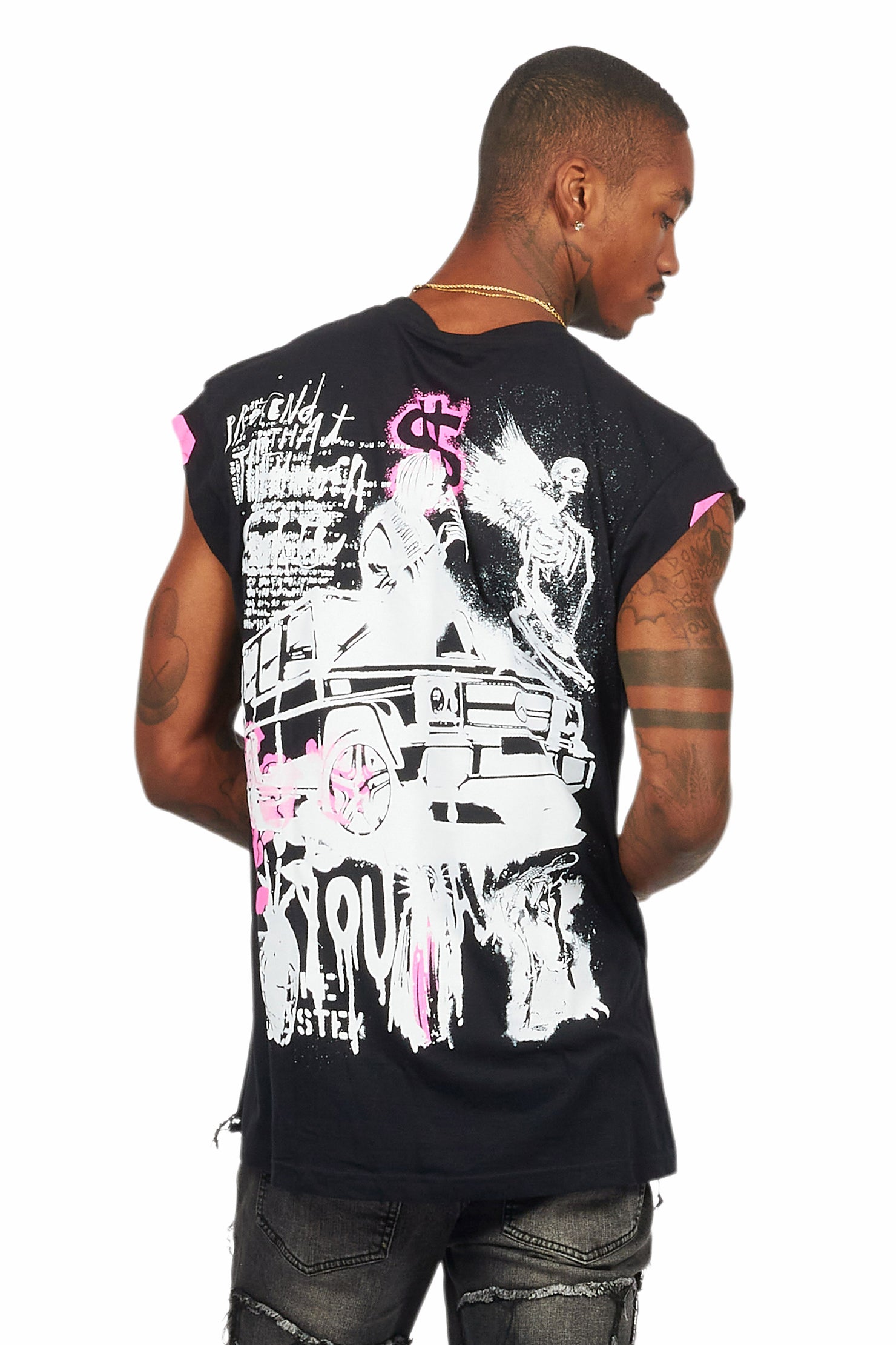 Grill Black/Pink Graphic Muscle T-Shirt