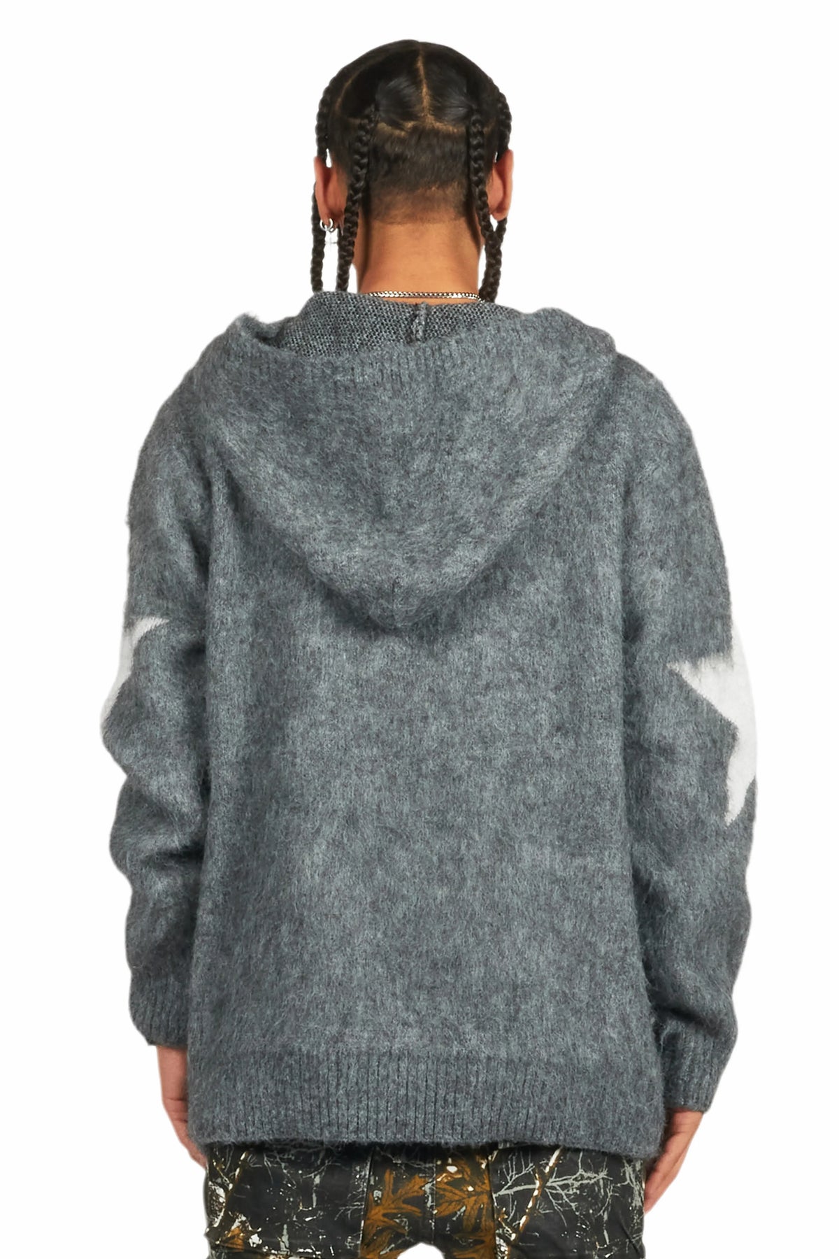 States Grey Graphic Knitted Hoodie