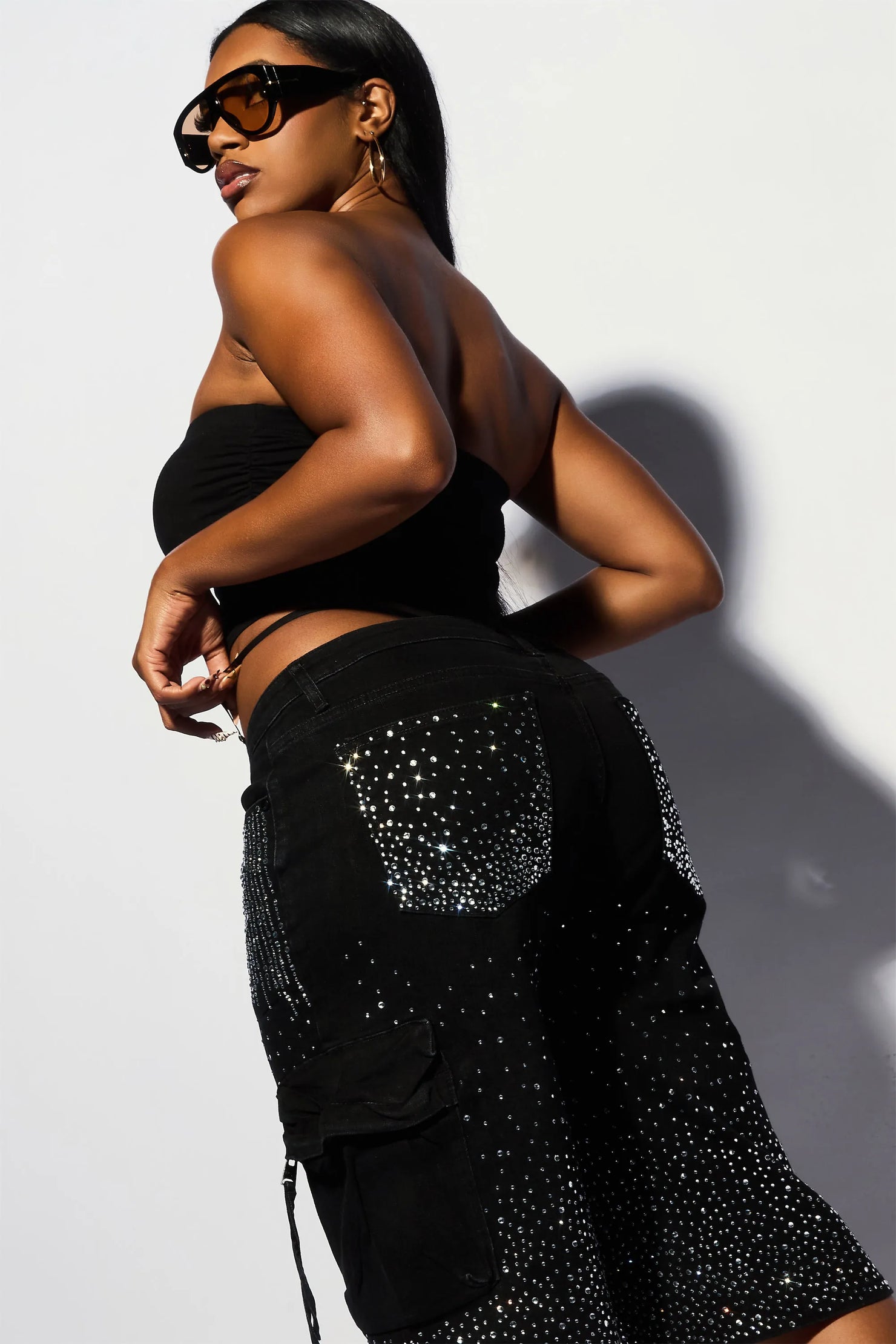 Lashandra Black Rhinestone Denim Jort