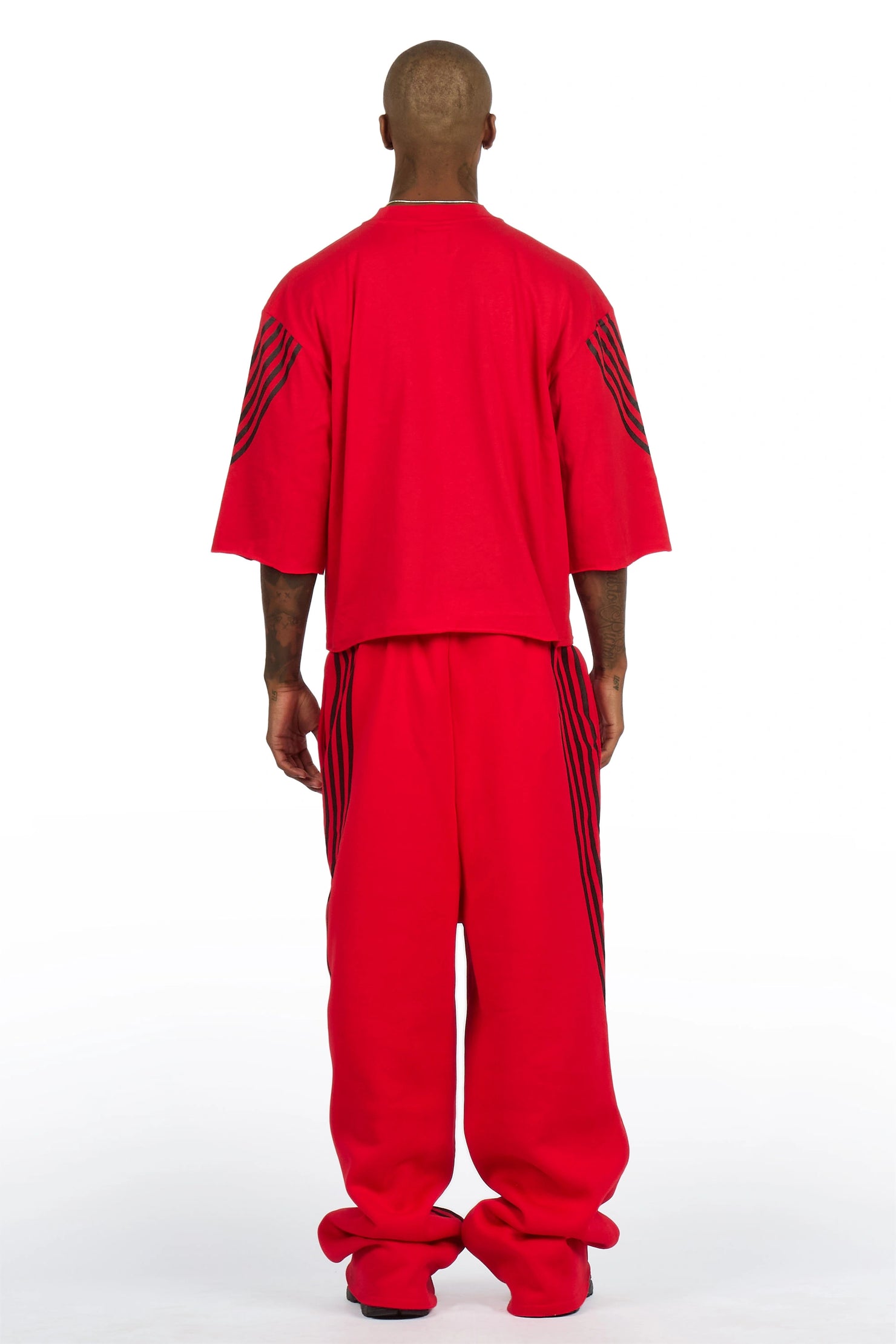 Soe Red T-Shirt/Double Waisted Relaxed Track Set