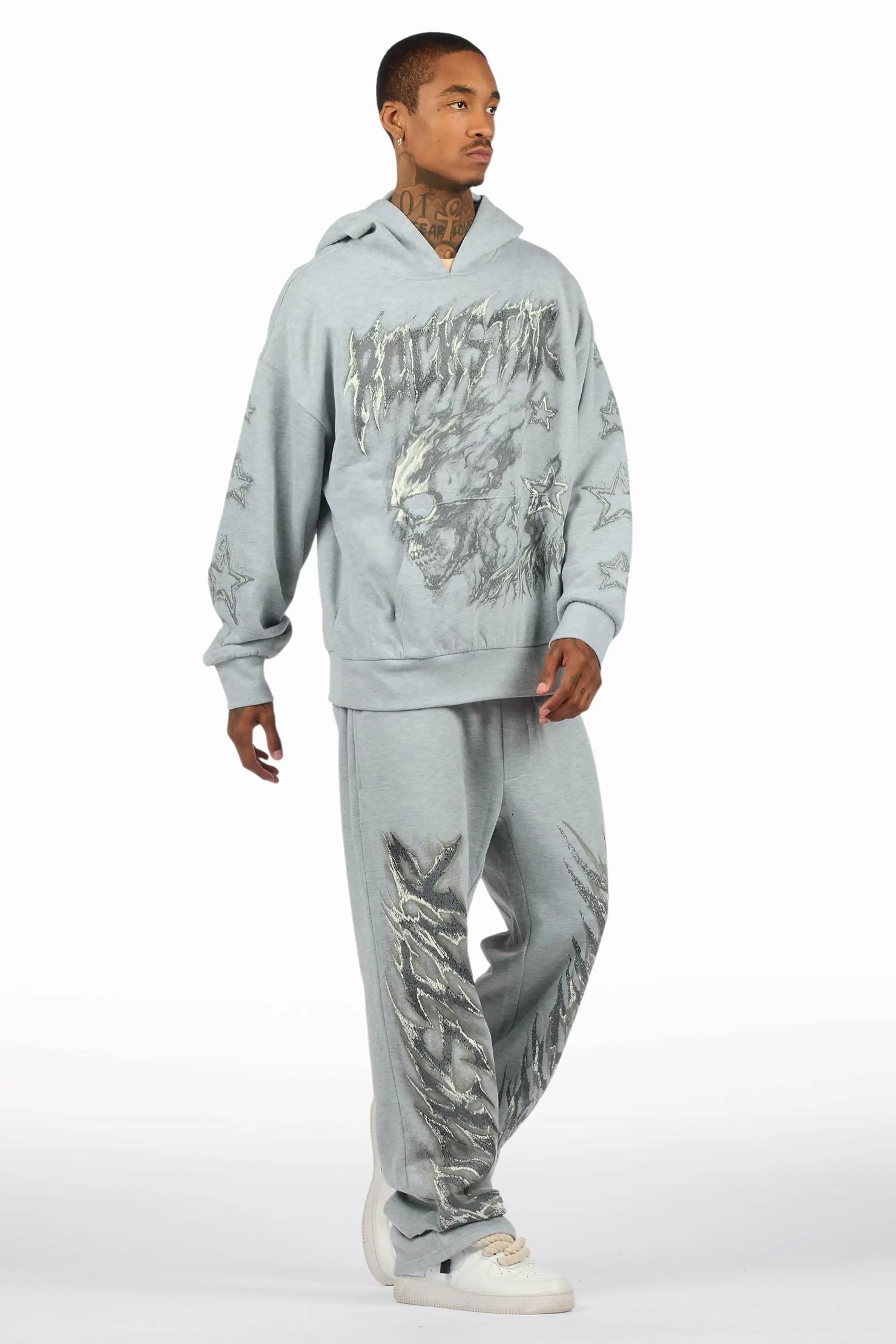 Jantra Heather Grey Hoodie/Baggy Pant Track Set