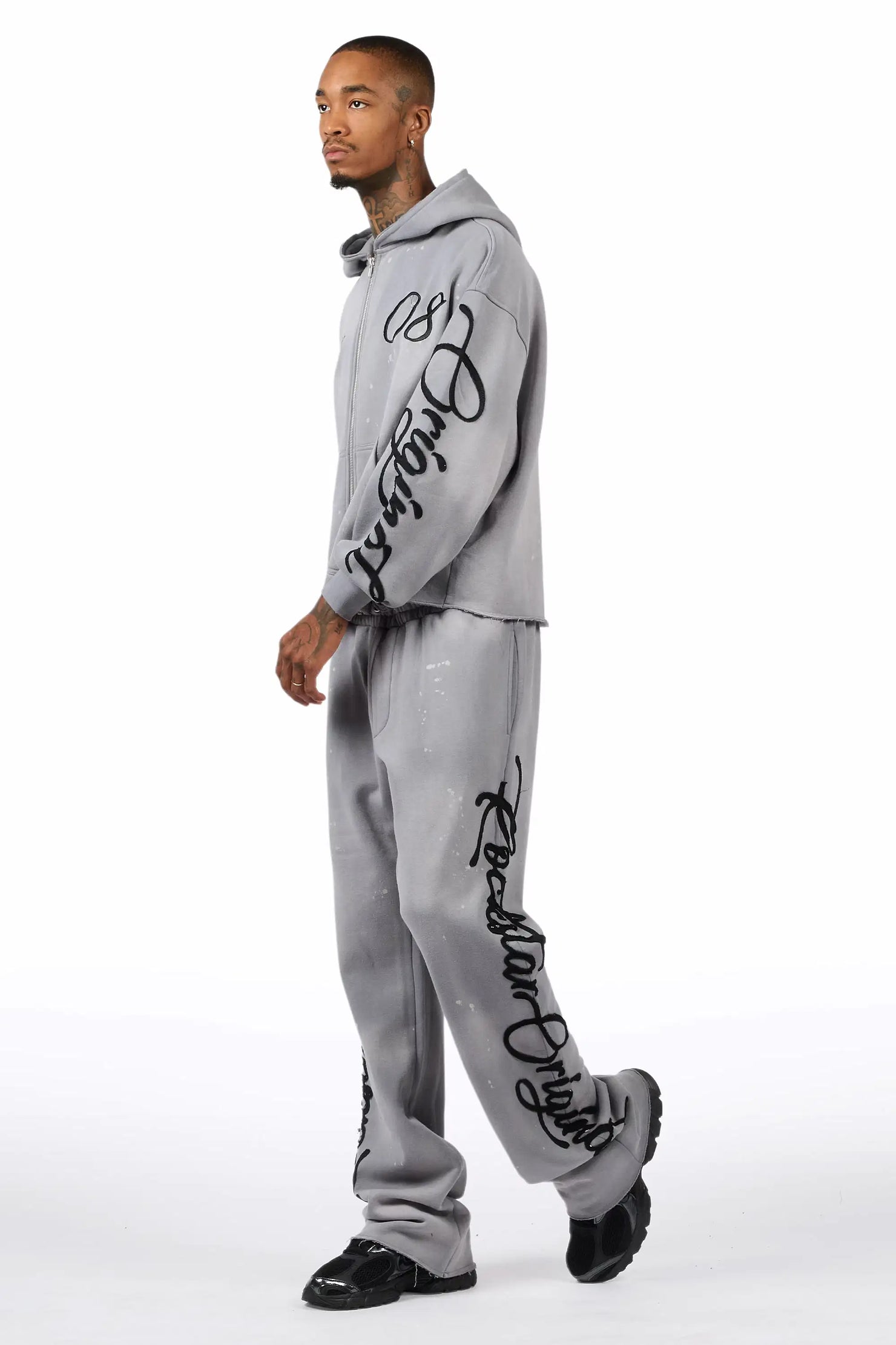Hanif Vintage Grey Hoodie/Stacked Pant Track Set