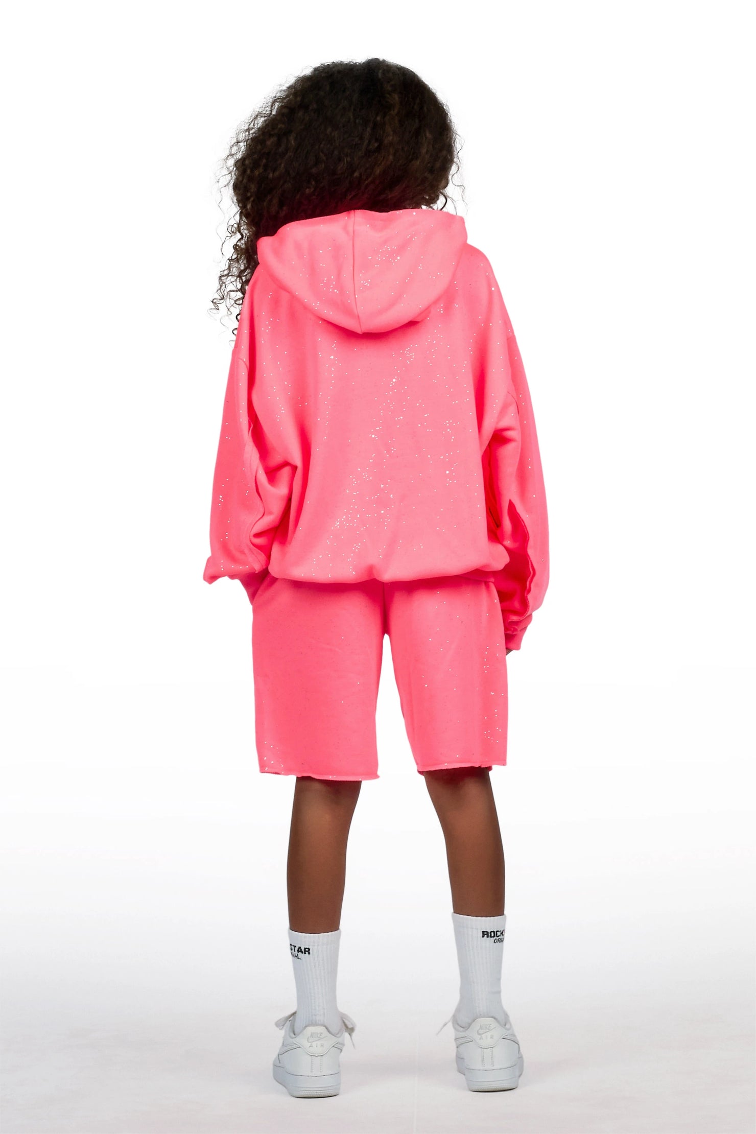 Girls Akilana Pink Hoodie Double Waisted Short Set