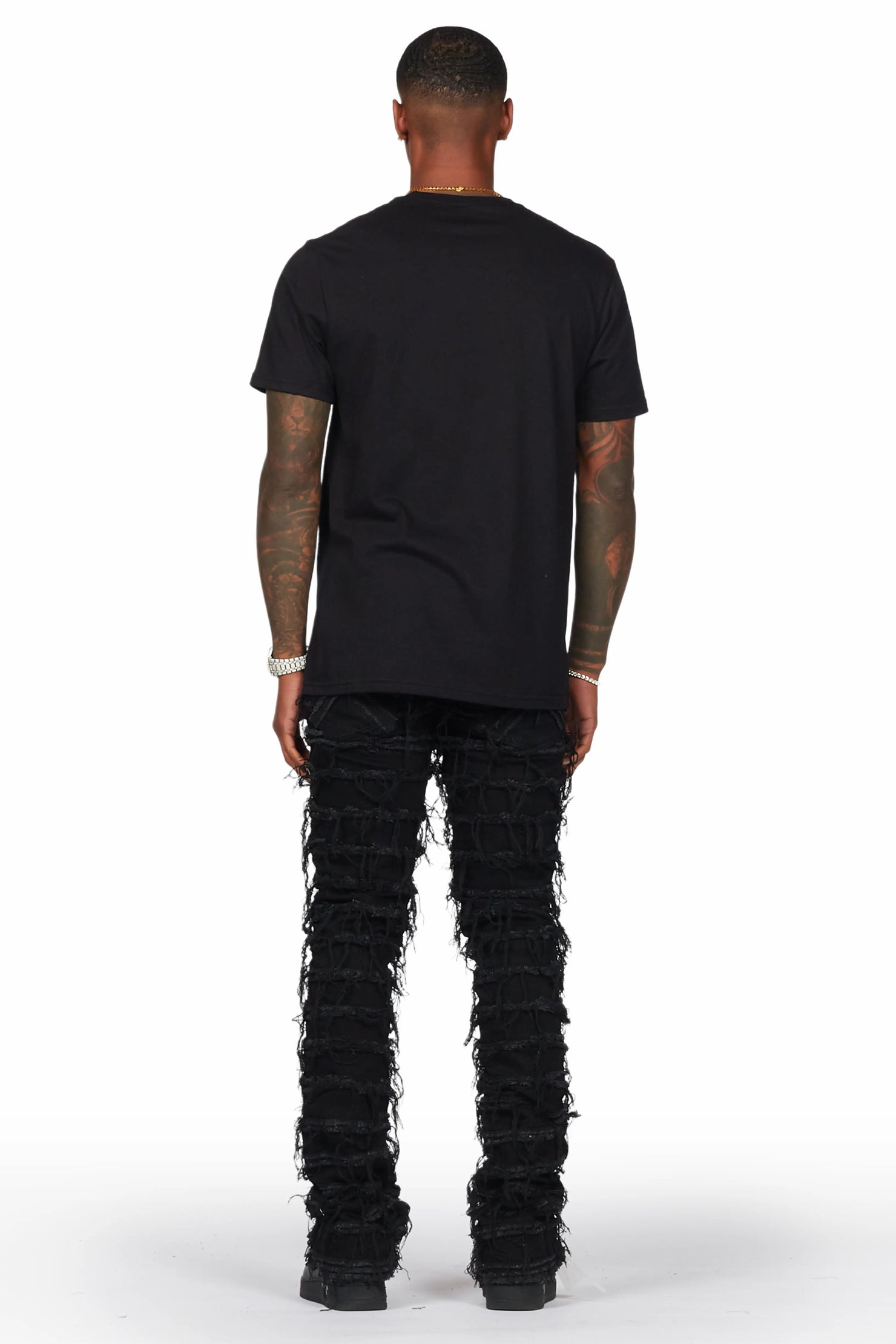 Langer Black Painter Stacked Flare Jean