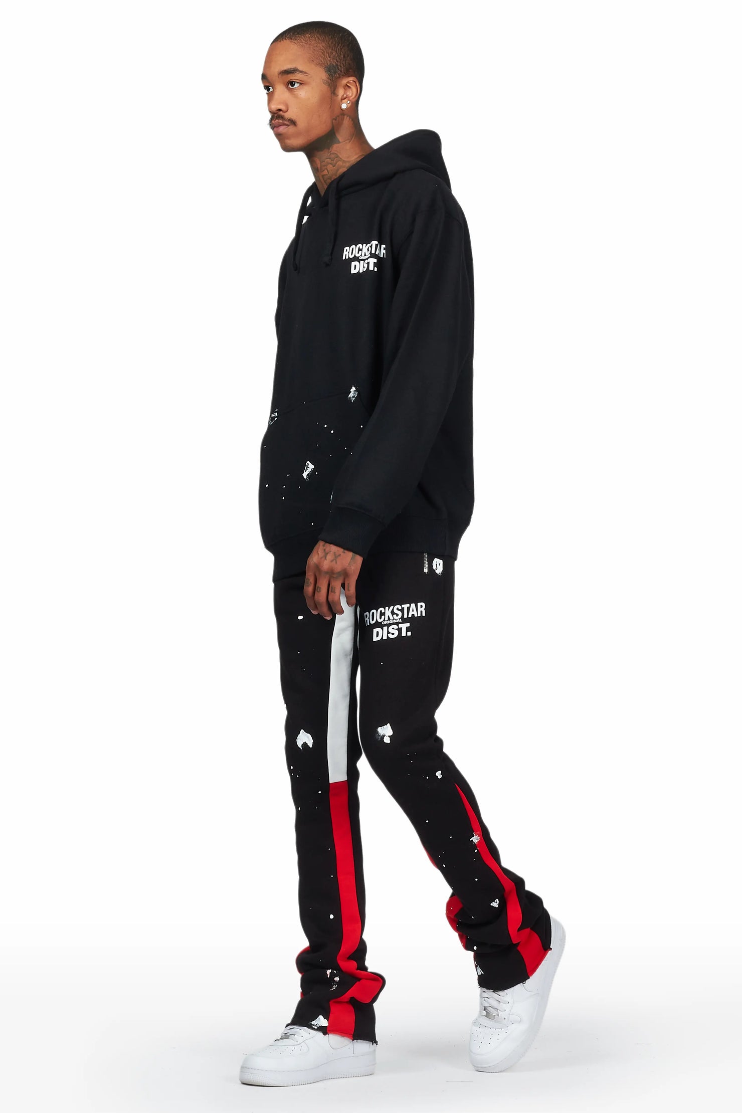 Raffer Black/Red Hoodie/Stacked Flare Pant Set