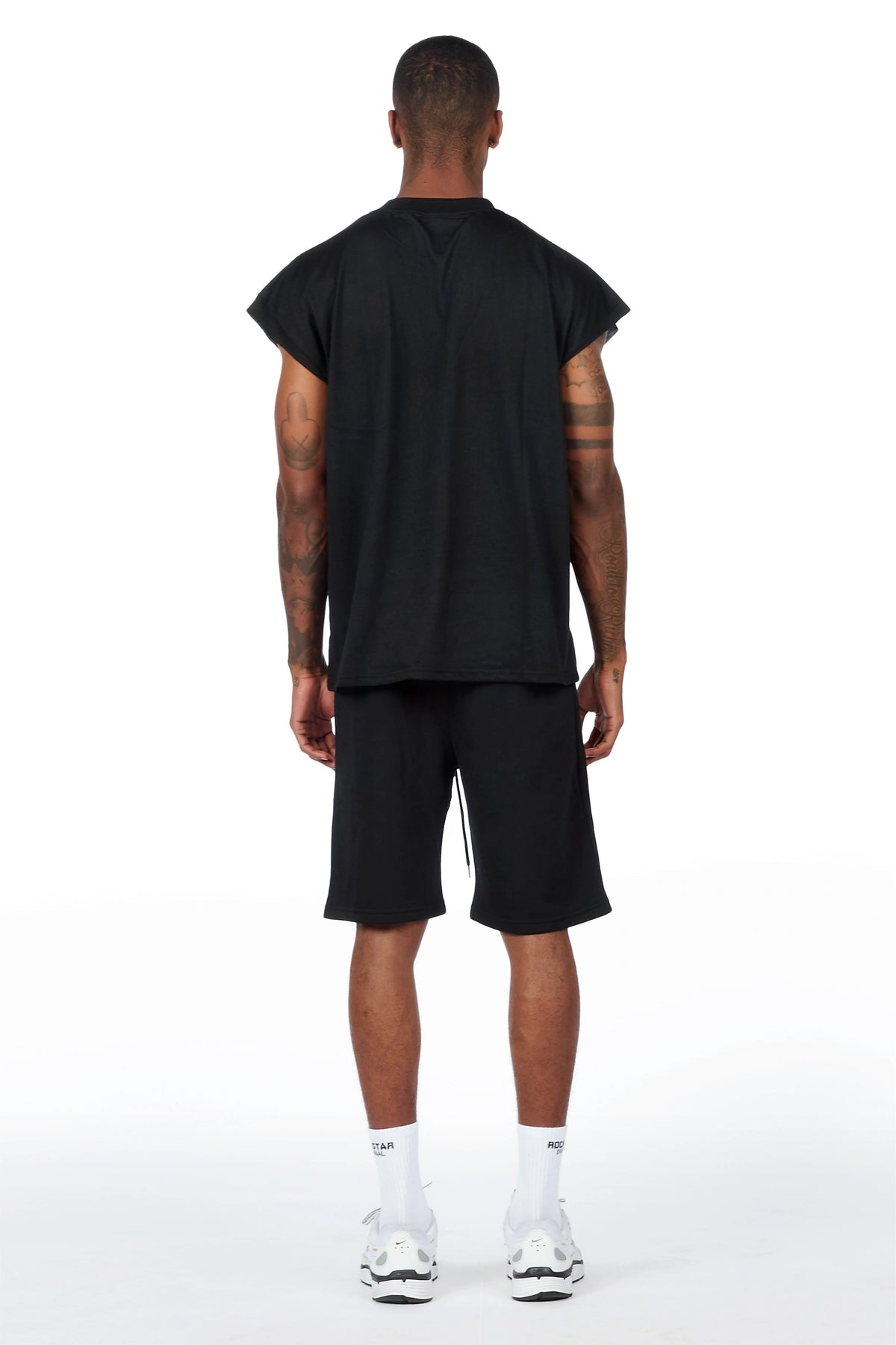Amos Black/White Graphic Cut Sleeve T-Shirt Short Set
