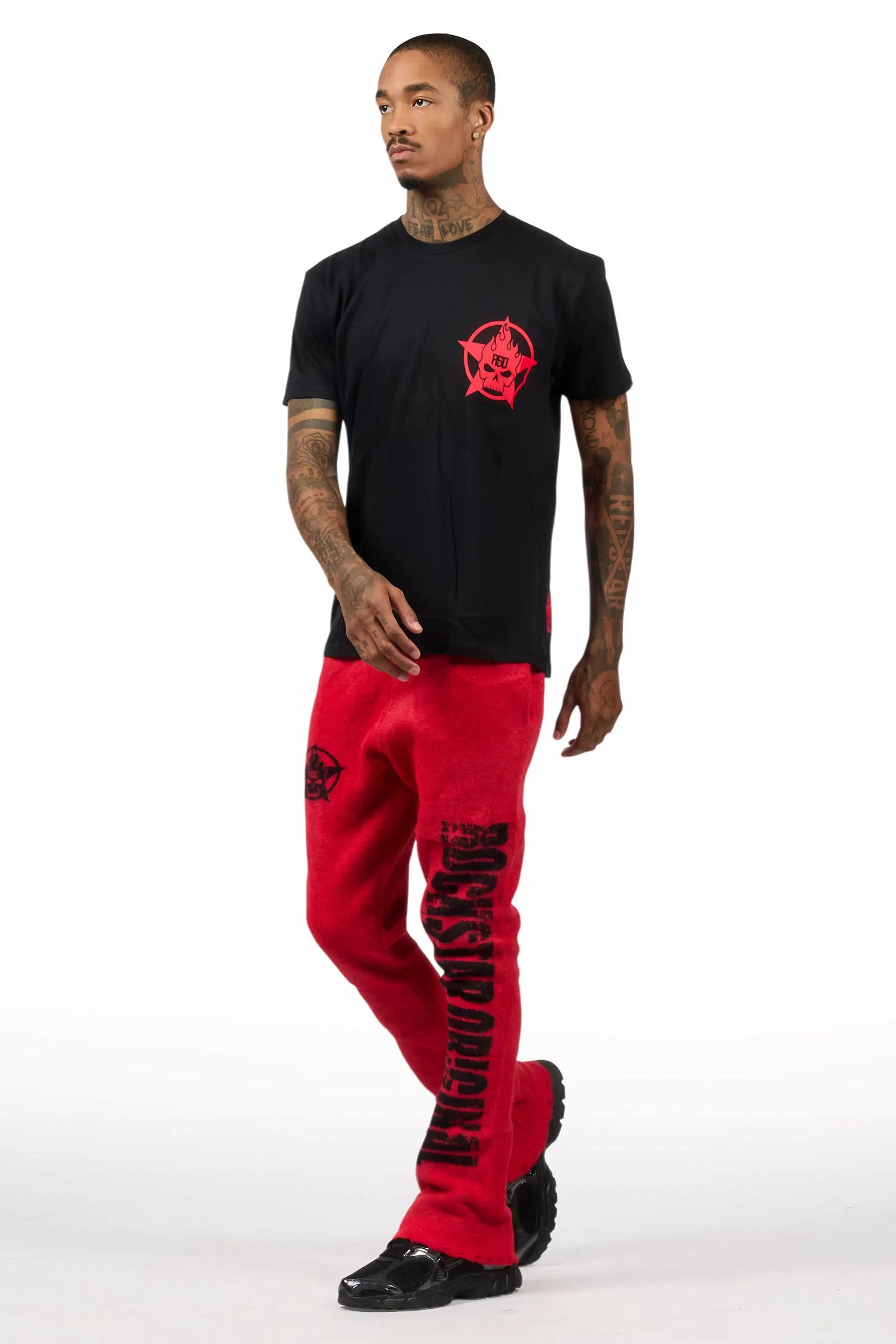 Keve Black/Red T-Shirt/Knitted Mohair Flare Pant Set