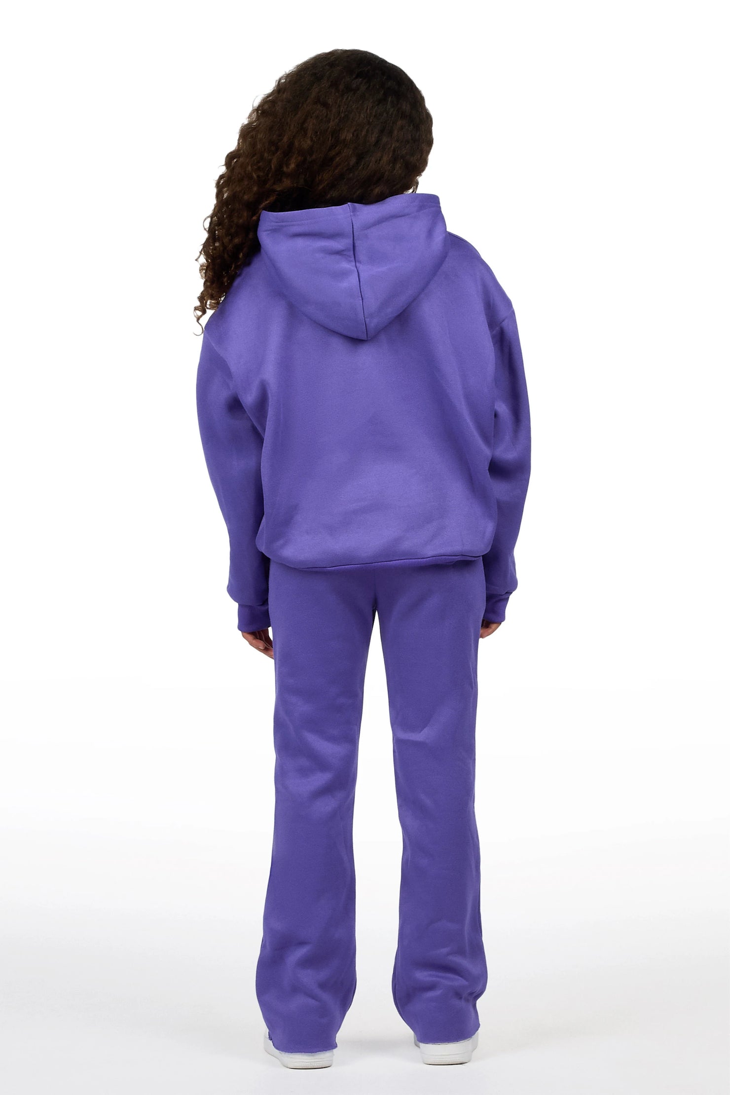 Girls Atrameny Purple/Cream Stacked Hoodie Track Set
