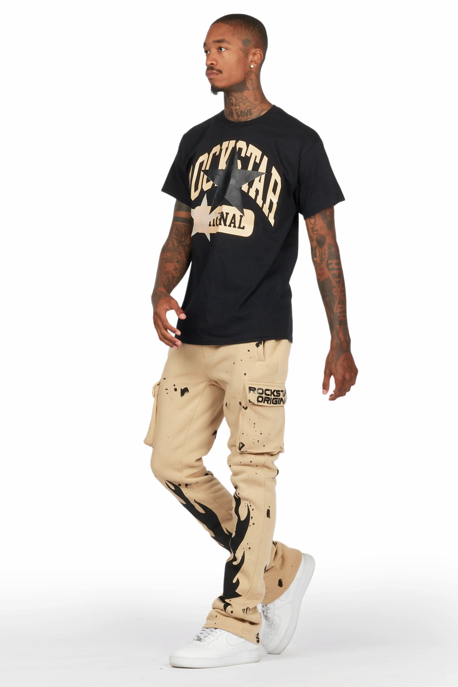 Mallor Beige/Black T-Shirt/Cargo Stacked Track Set