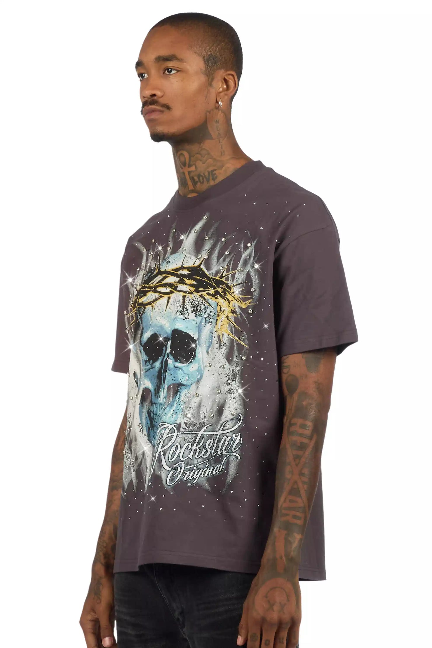 Blaise Grey Graphic Rhinestone T-Shirt