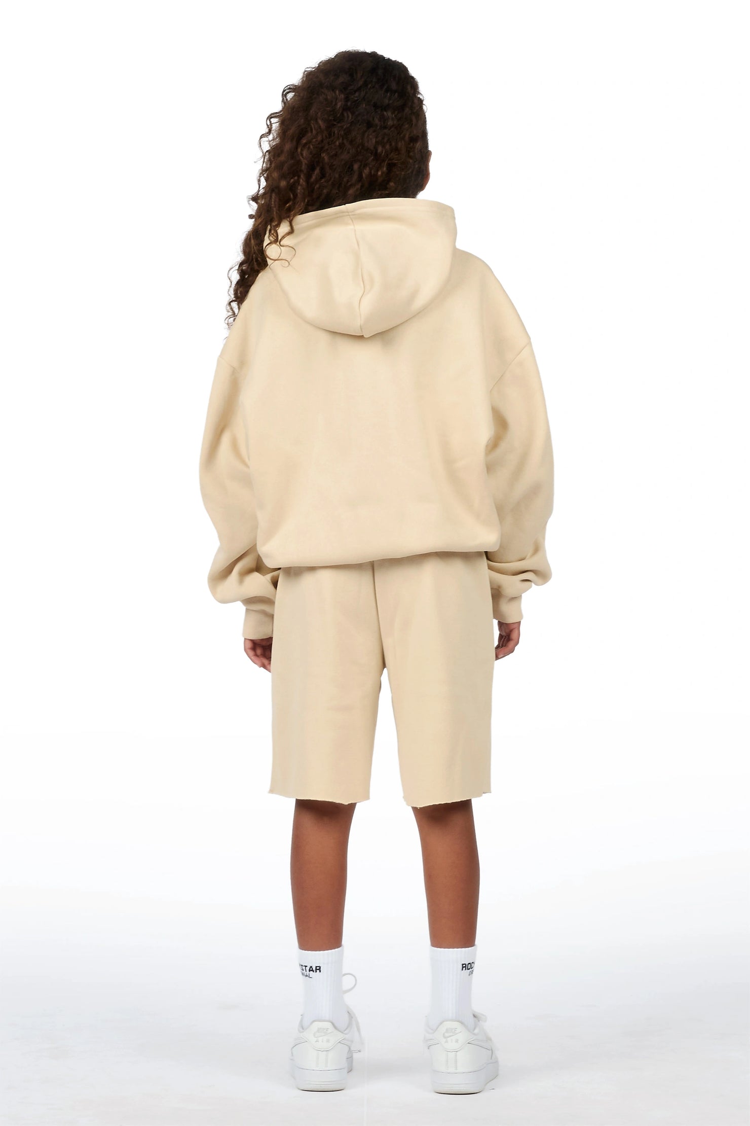 Girls Skye Beige/Burgundy Fleece Hoodie Short set