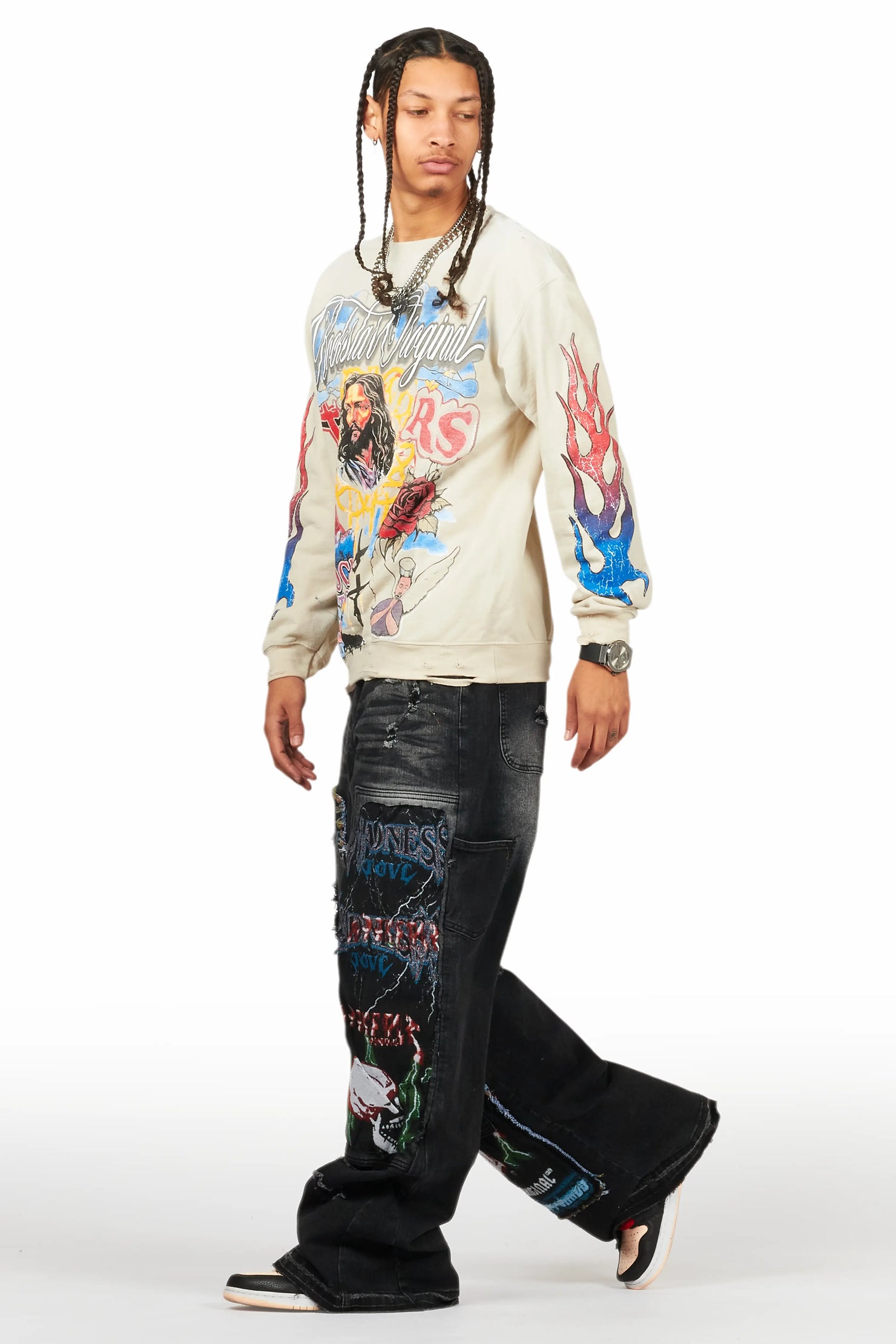 Tadashi Beige Graphic Crewneck