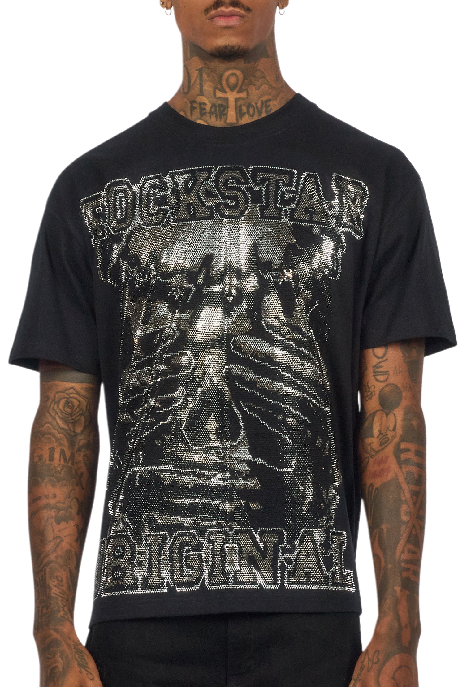 Move In Silence Black/Grey Graphic Rhinestone T-Shirt