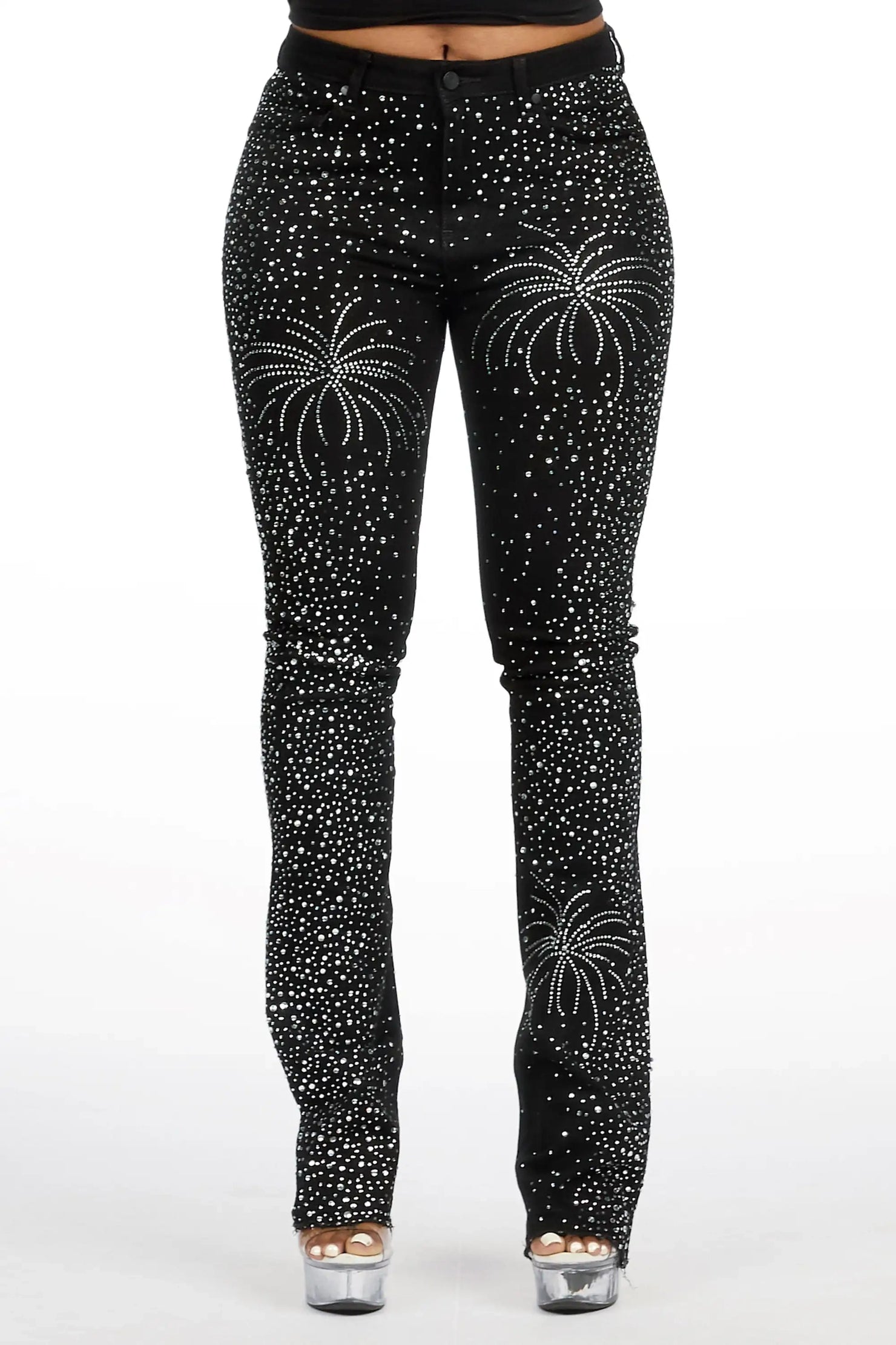Jamella Black Rhinestone Stacked Flare Jean
