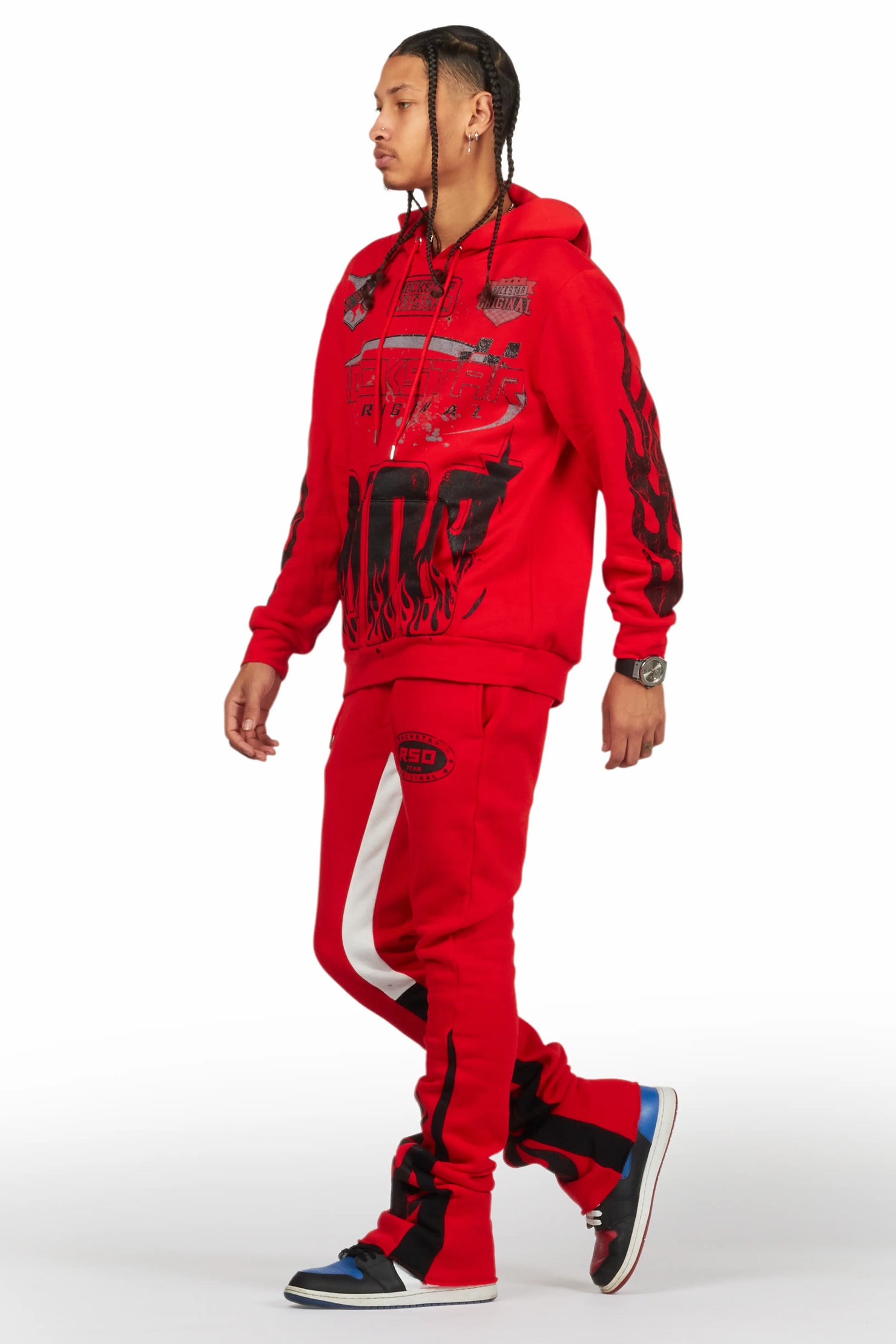Amos Red Hoodie/Stacked Flare Track Set