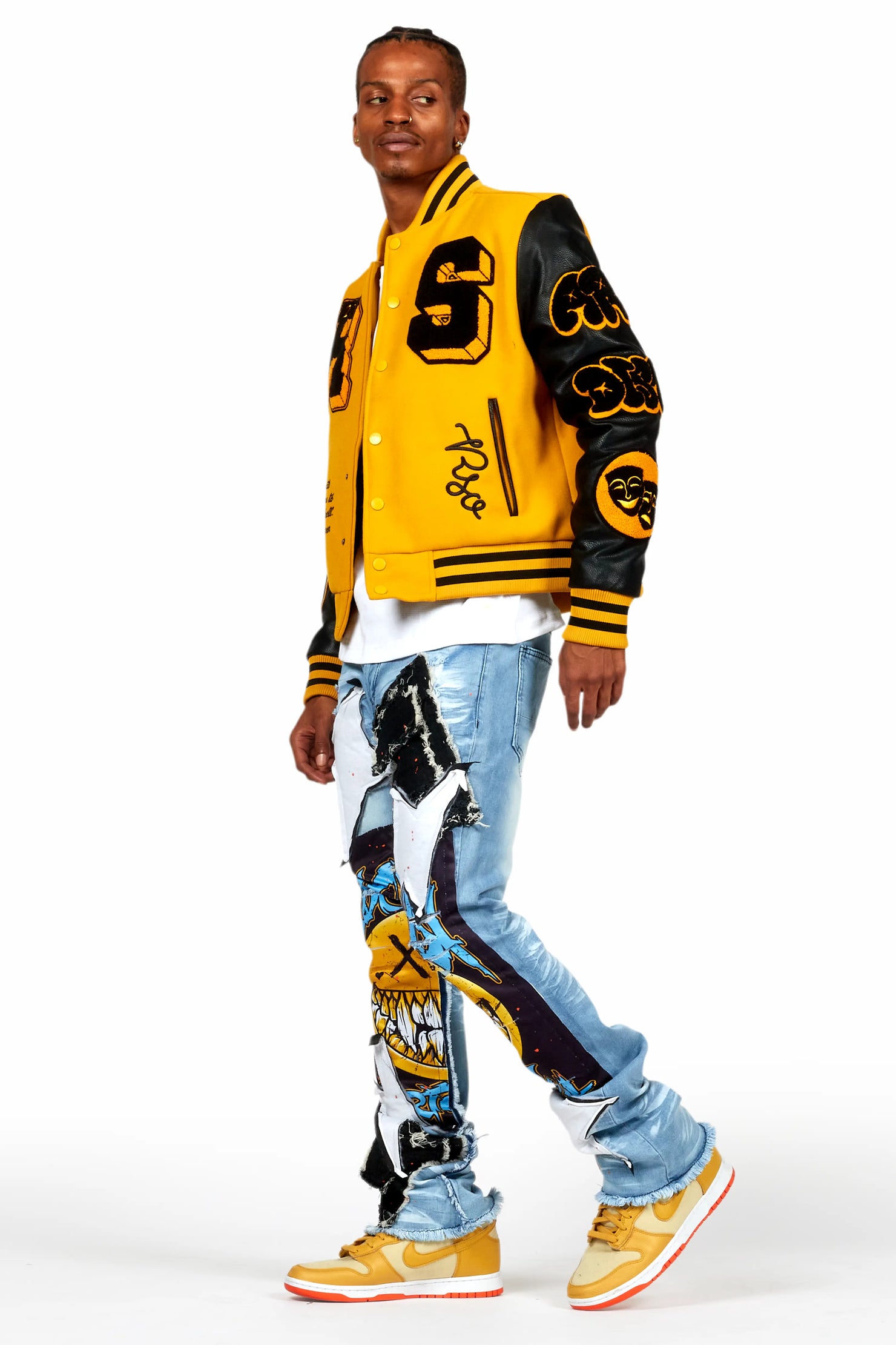 Fraust Blue Patchwork Stacked Flare Jean