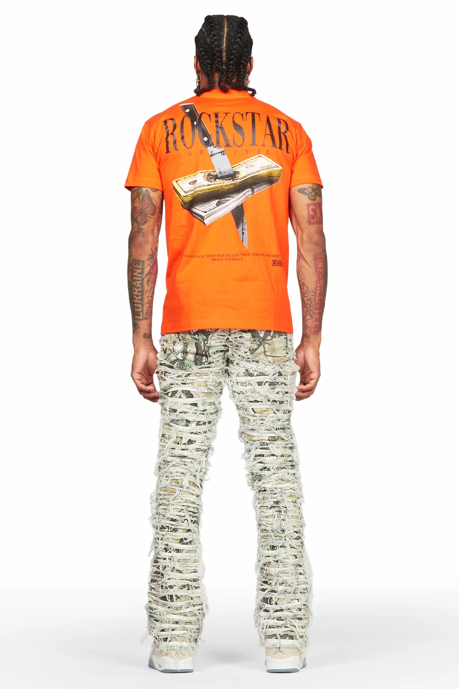Dayte Nite Orange T-Shirt & Baelor Stacked Flare Jean