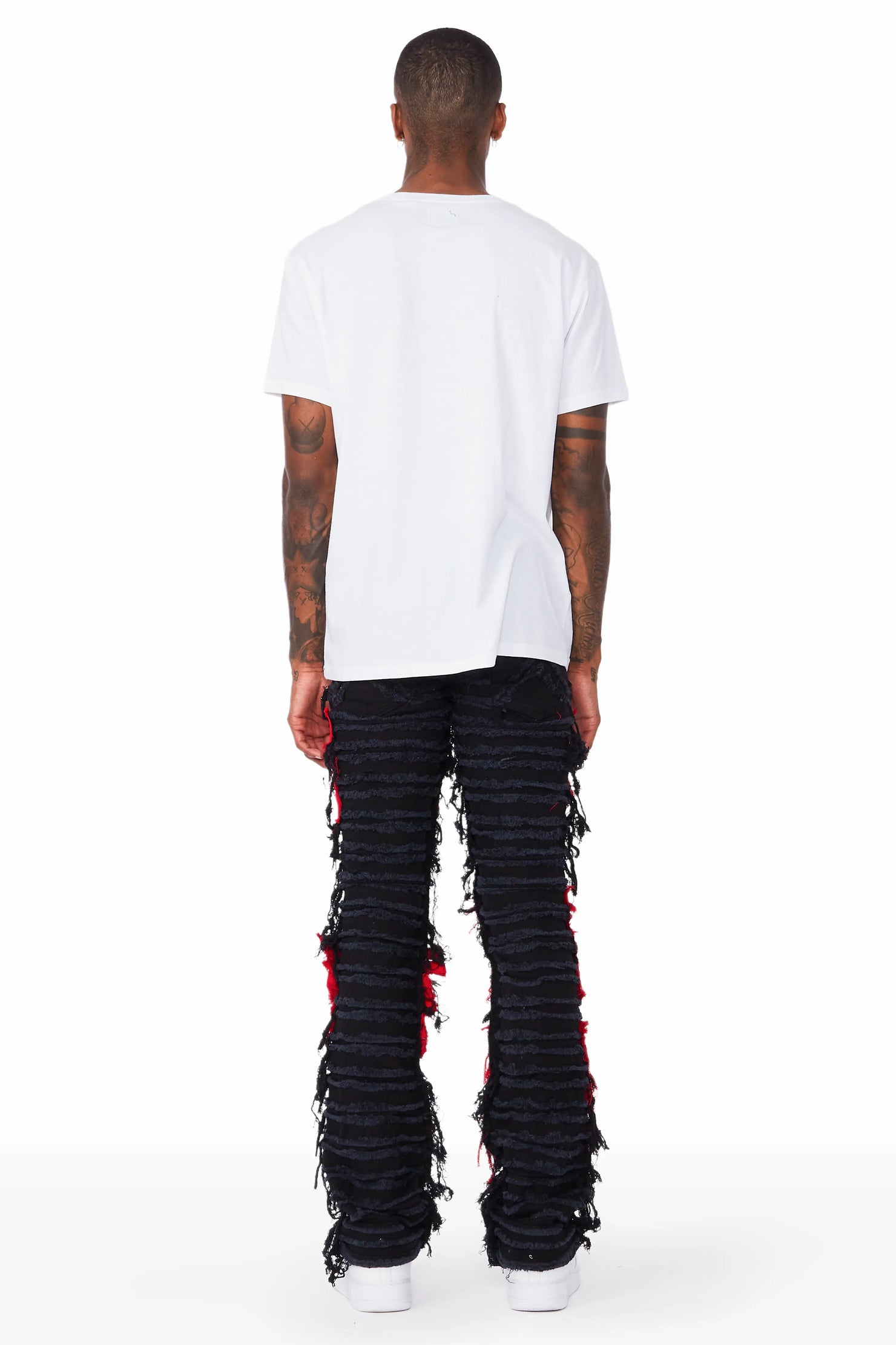 Vadim Black/Red Patchwork Stacked Flare Jean