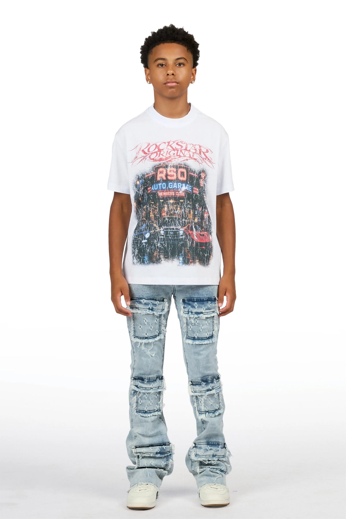 Boys Leonardo Light Blue Stacked Flare Jean