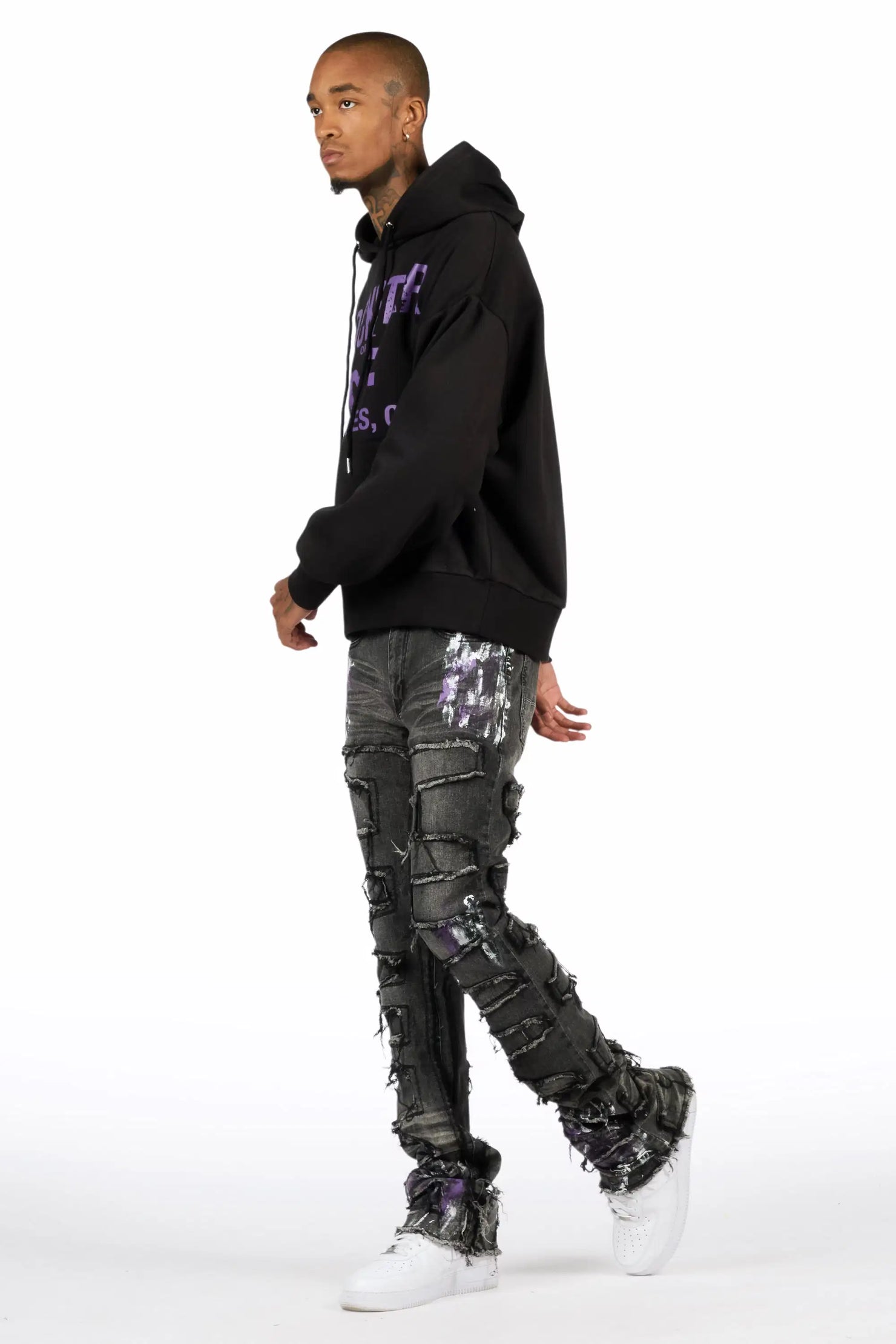 Saxon Purple/Black Hoodie/Stacked Flare Jean Set