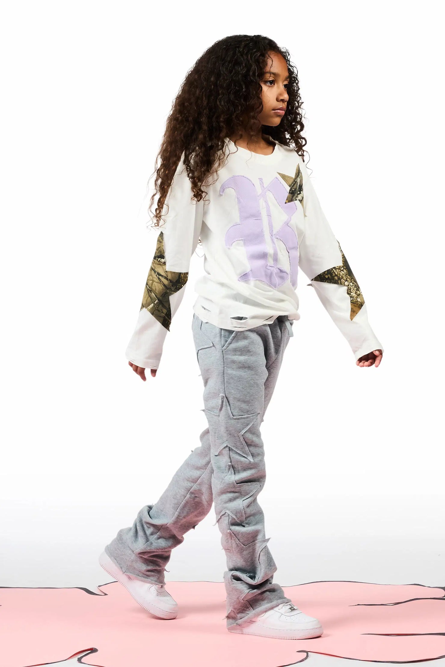 Girls Sinayah Grey Stacked Track Pant